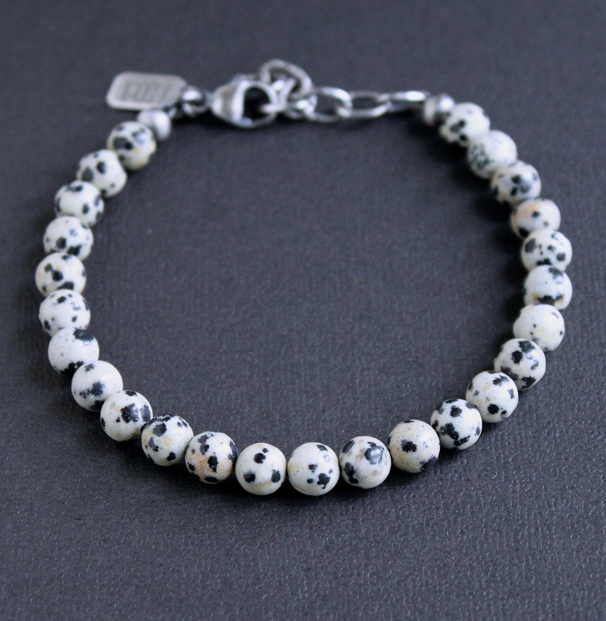 Men's black white bead bracelet, adjustable