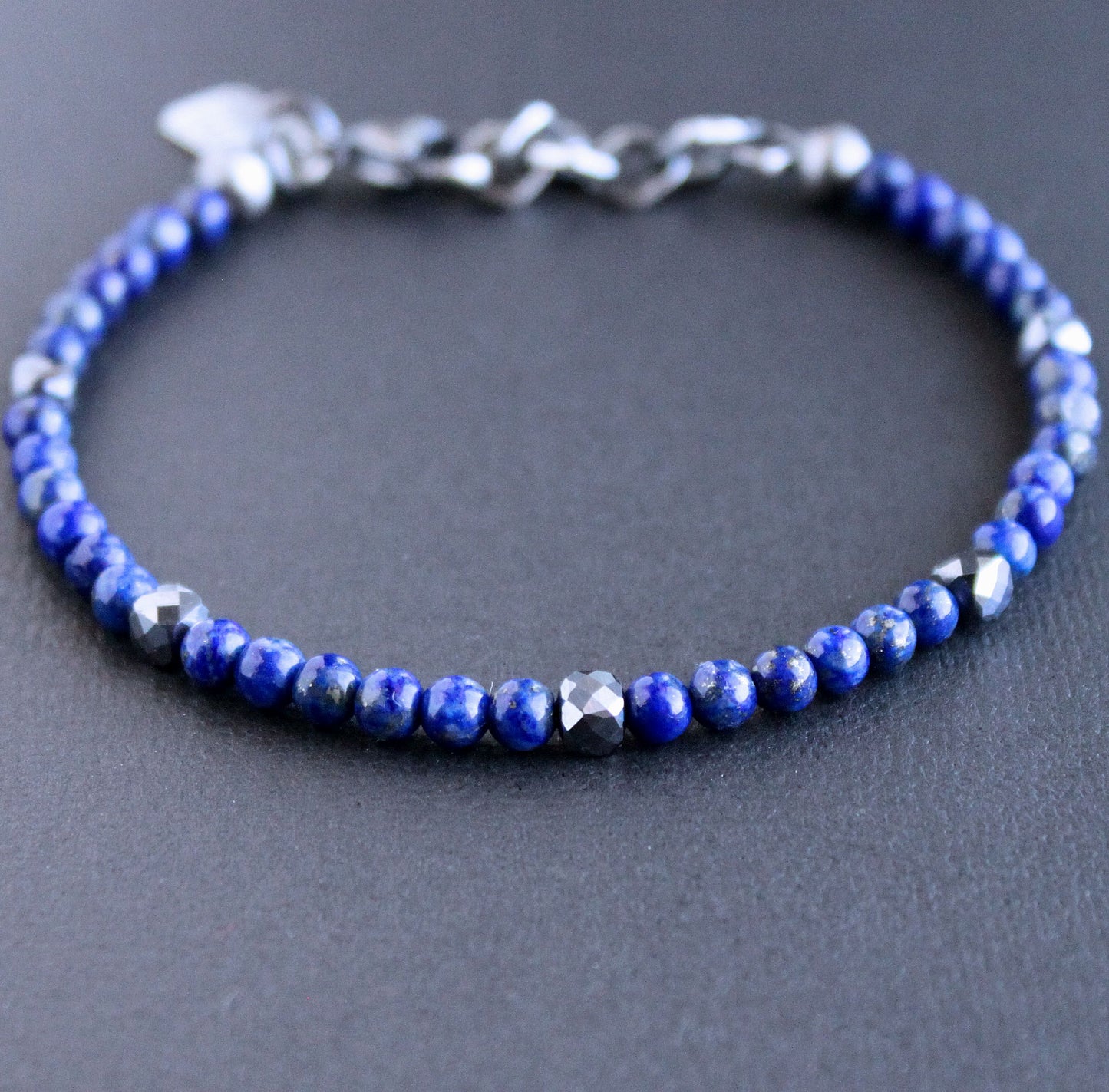 Men's blue lapis terahertz bead bracelet