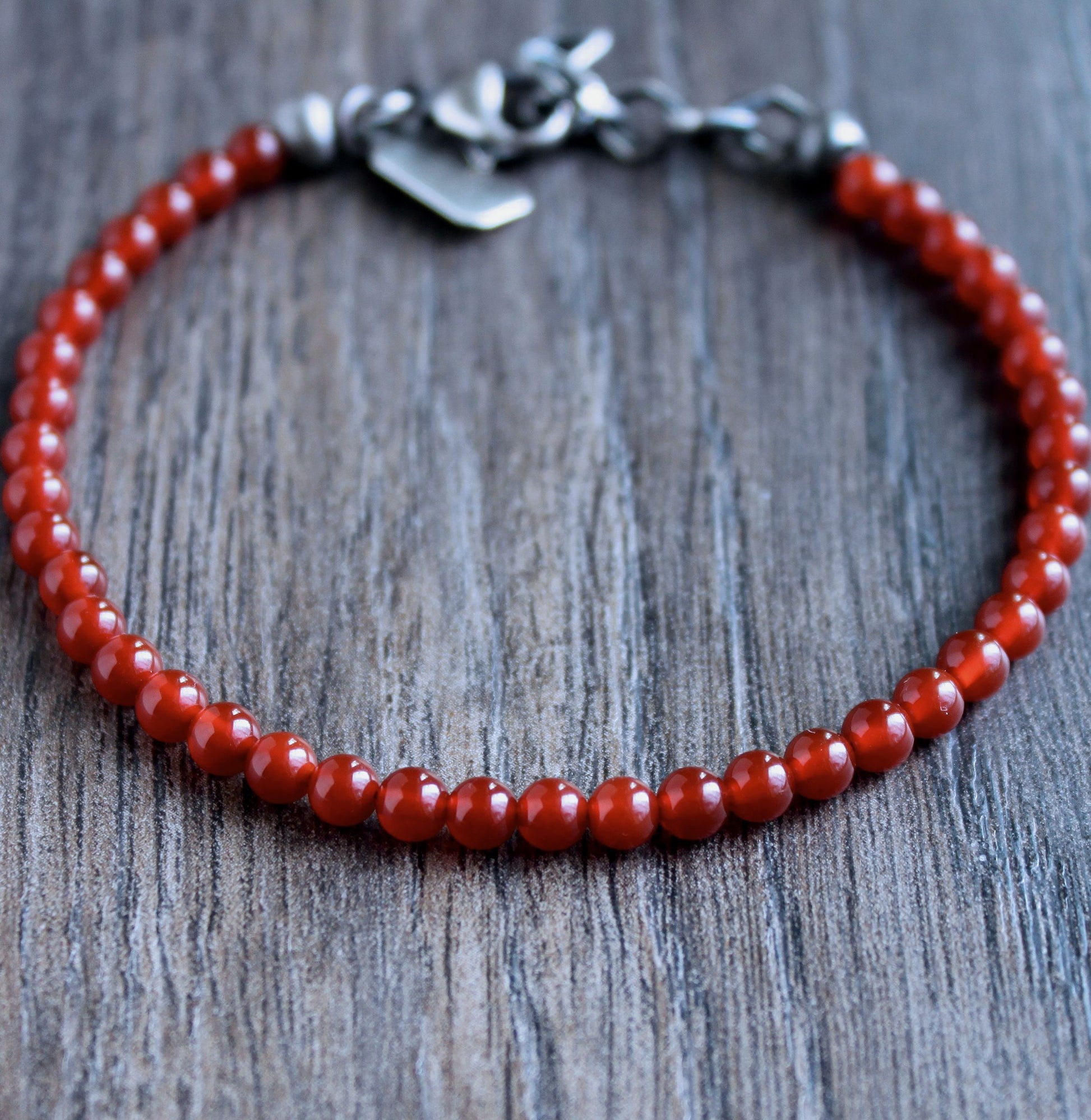 men's red agate 4mm bead bracelet