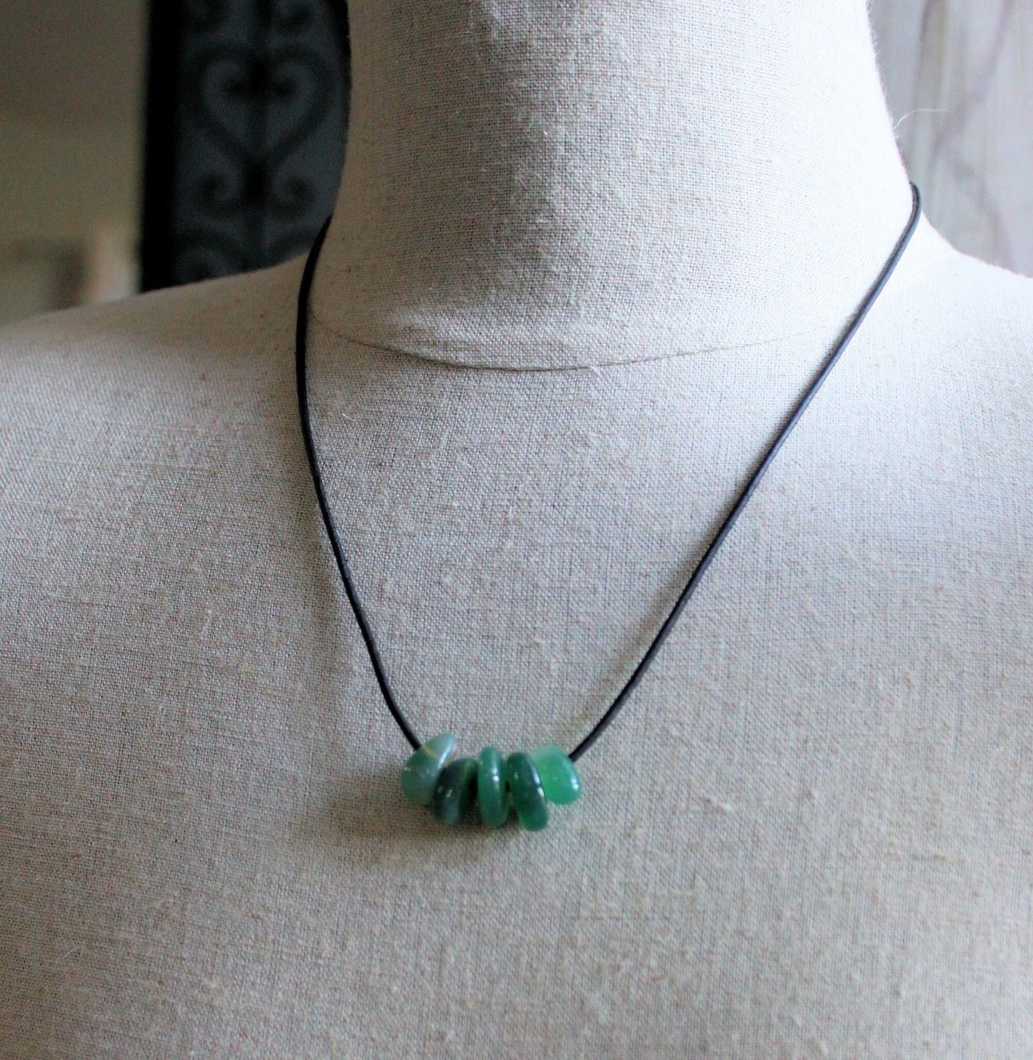 Green Aventurine Beads on Leather Cord