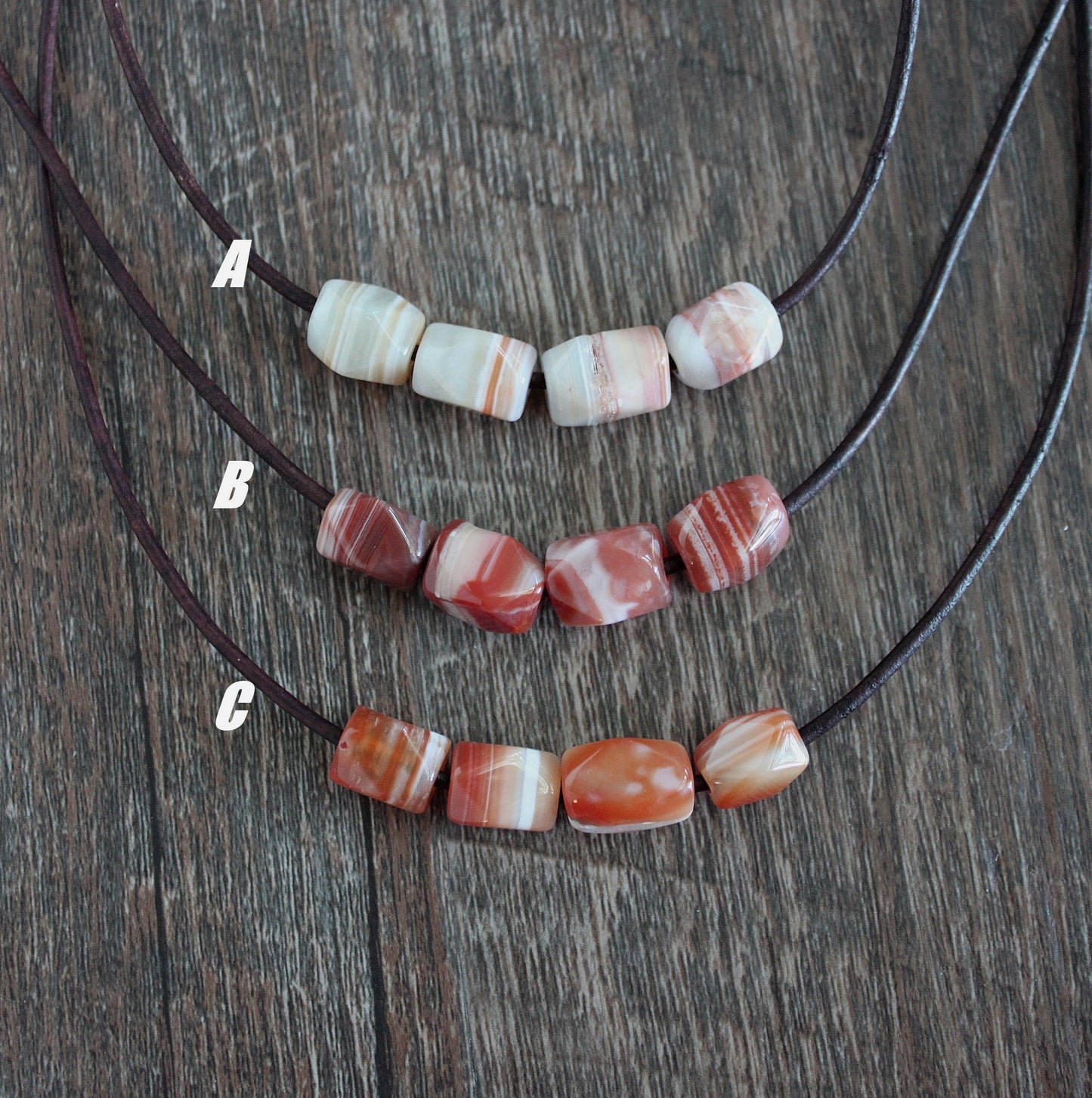 vintage agate bead leather cord necklace