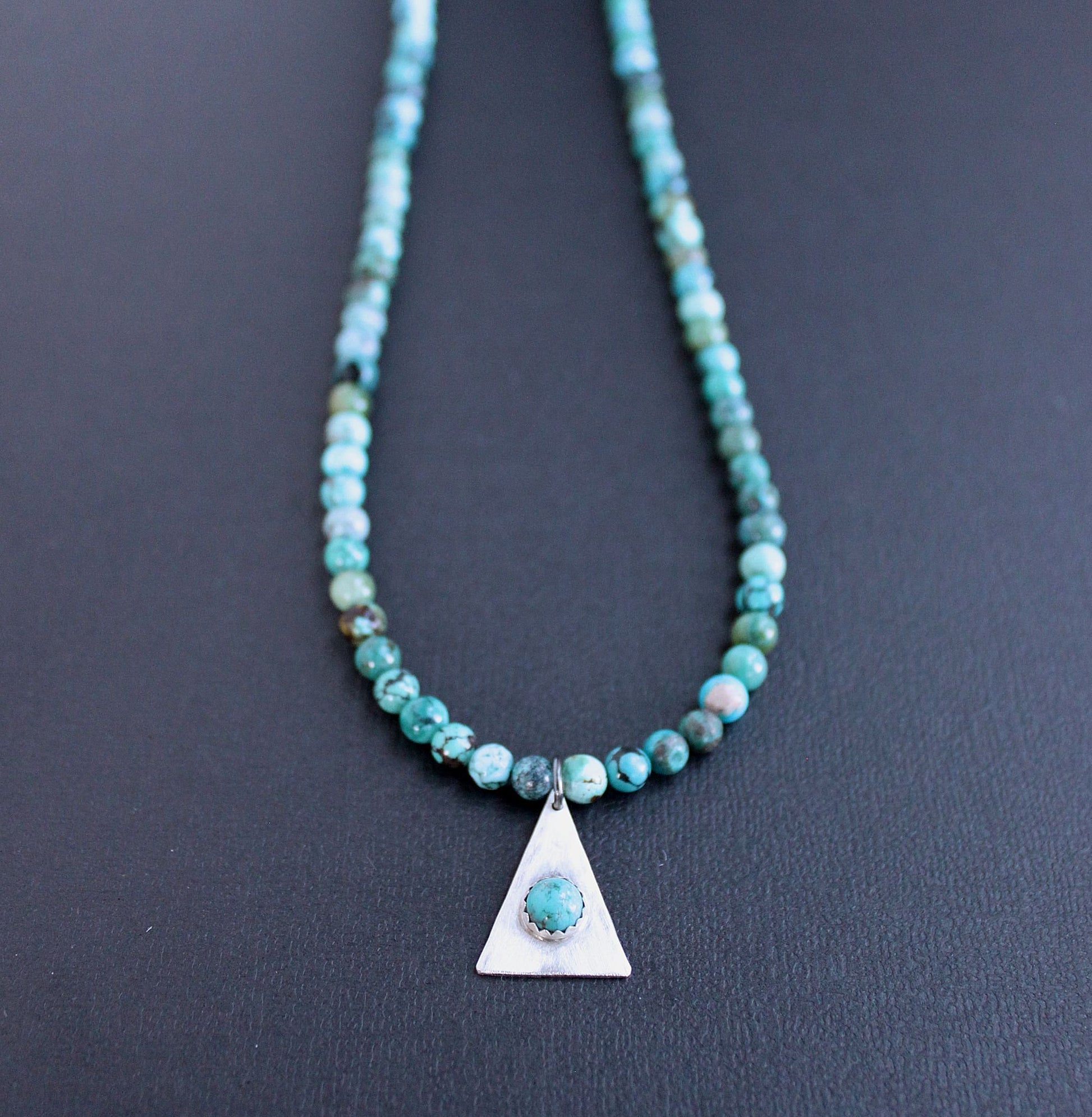 silver triangle turquoise pendant necklace