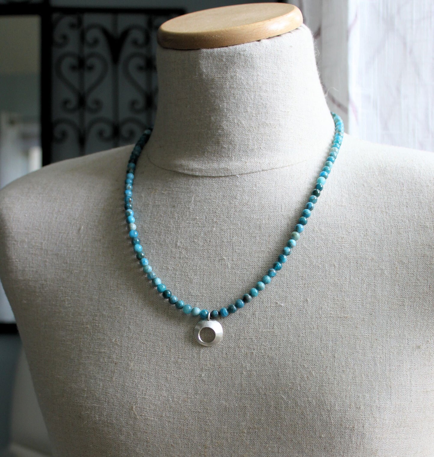 men's blue apatite gemstone bead necklace