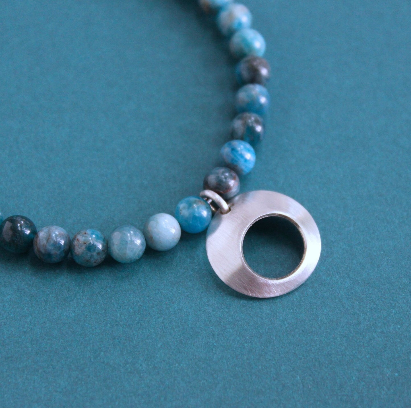 Blue Apatite Bead Necklace with Silver Pendant