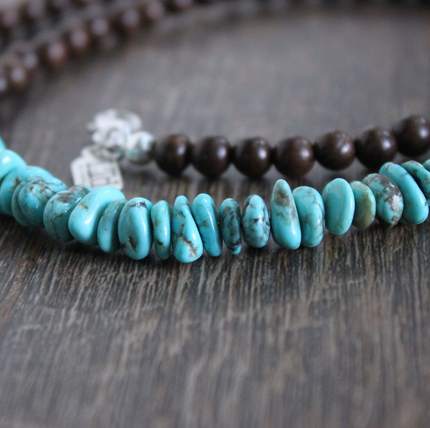 Kingman Turquoise and Wood Bead Necklace