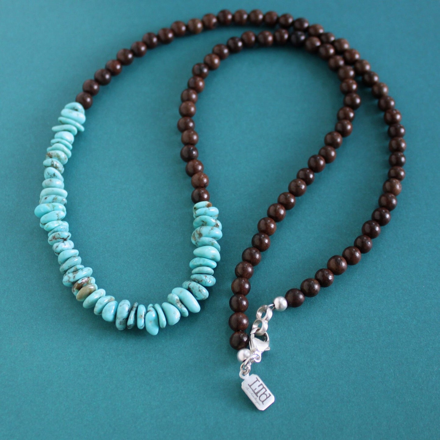 Men's wood bead turquoise necklace