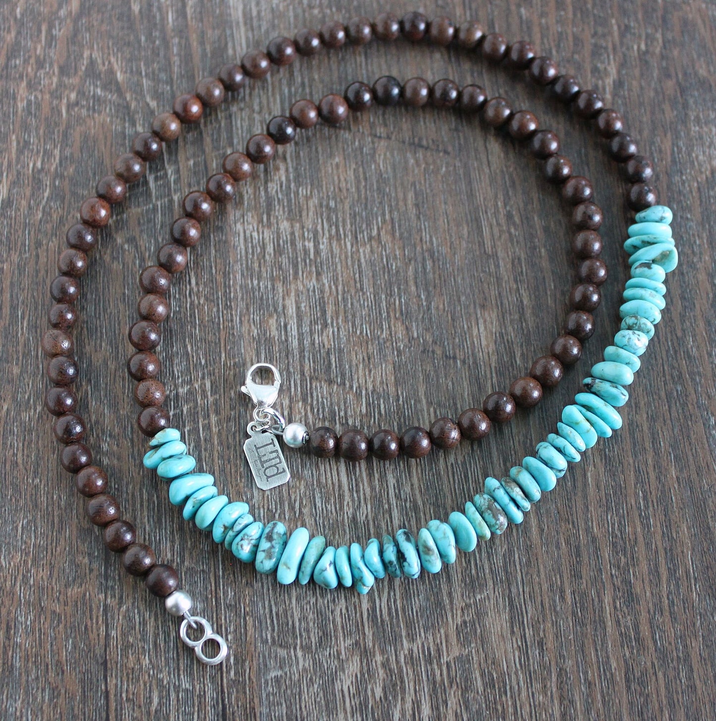 Ebony Wood and Turquoise bead necklace