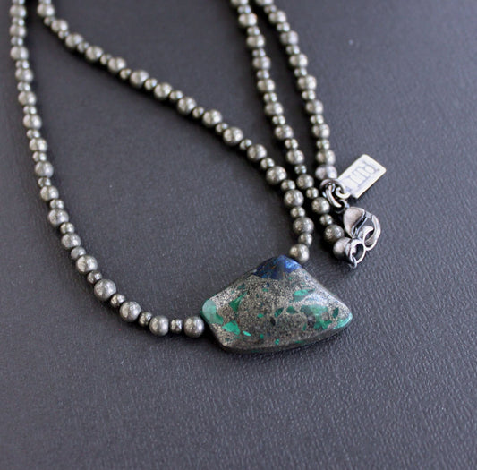 men's pyrite bead necklace