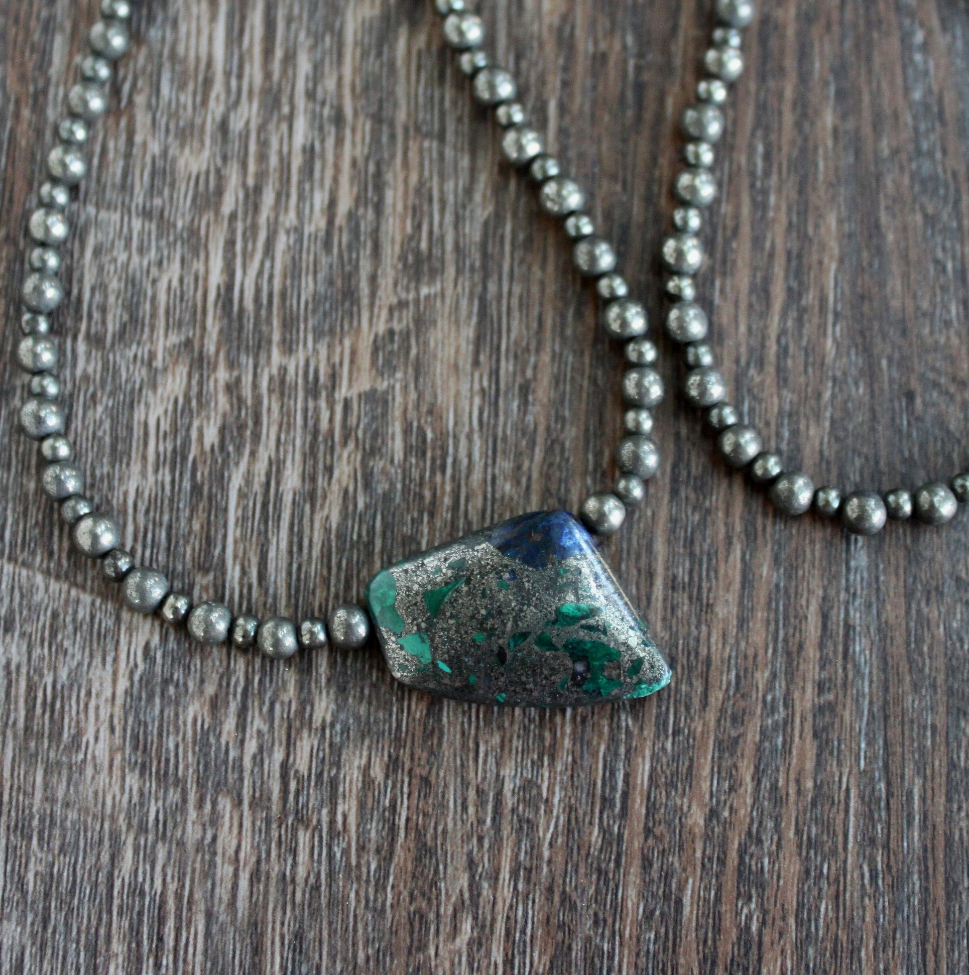 men's pyrite malachite necklace