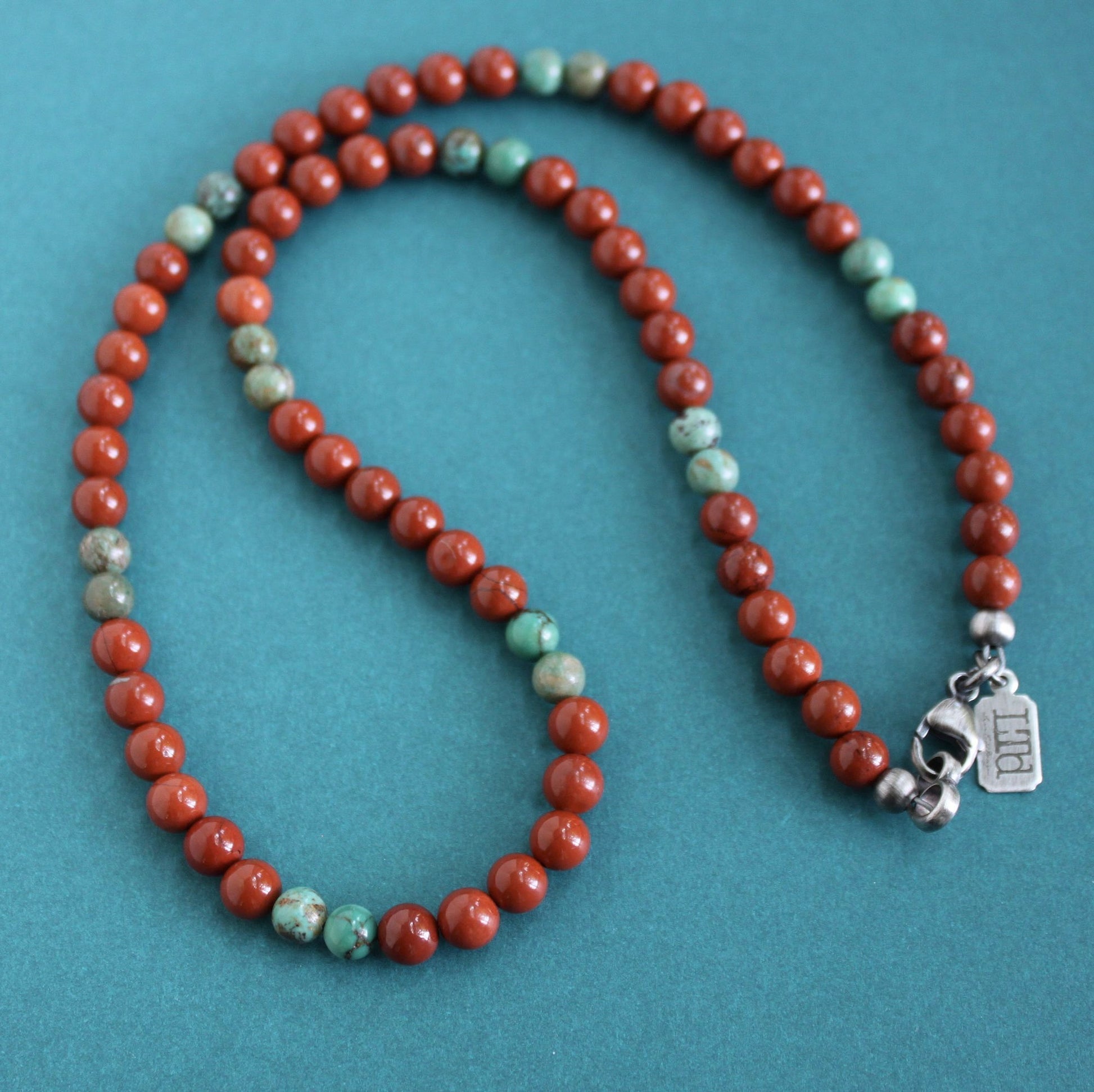 Men's turquoise red bead necklace