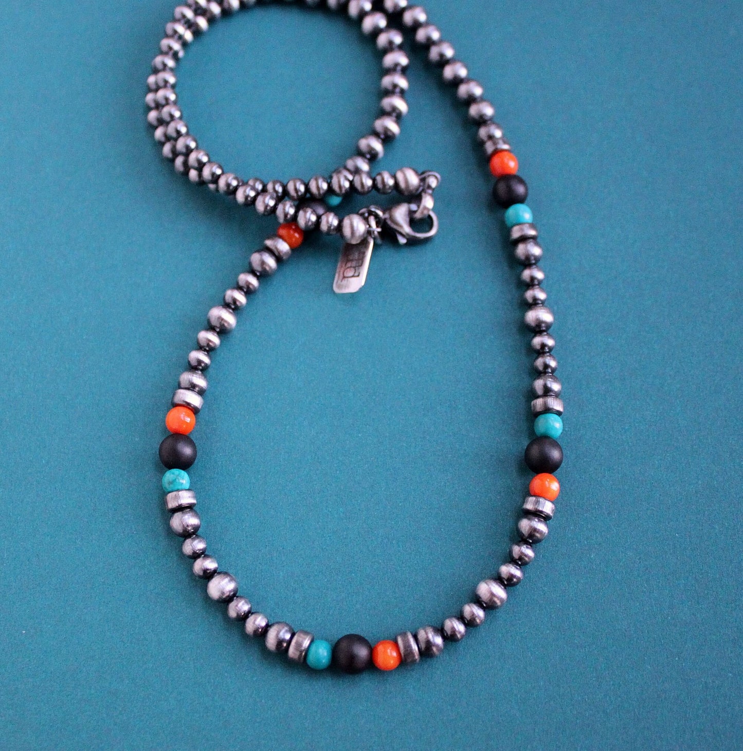 Colorful Gemstone Silver Bead Necklace