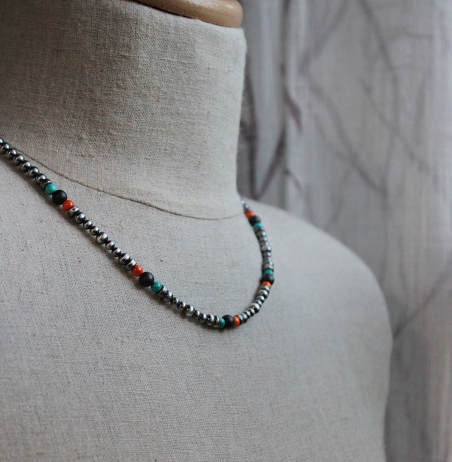 Colorful Gemstone Silver Bead Necklace