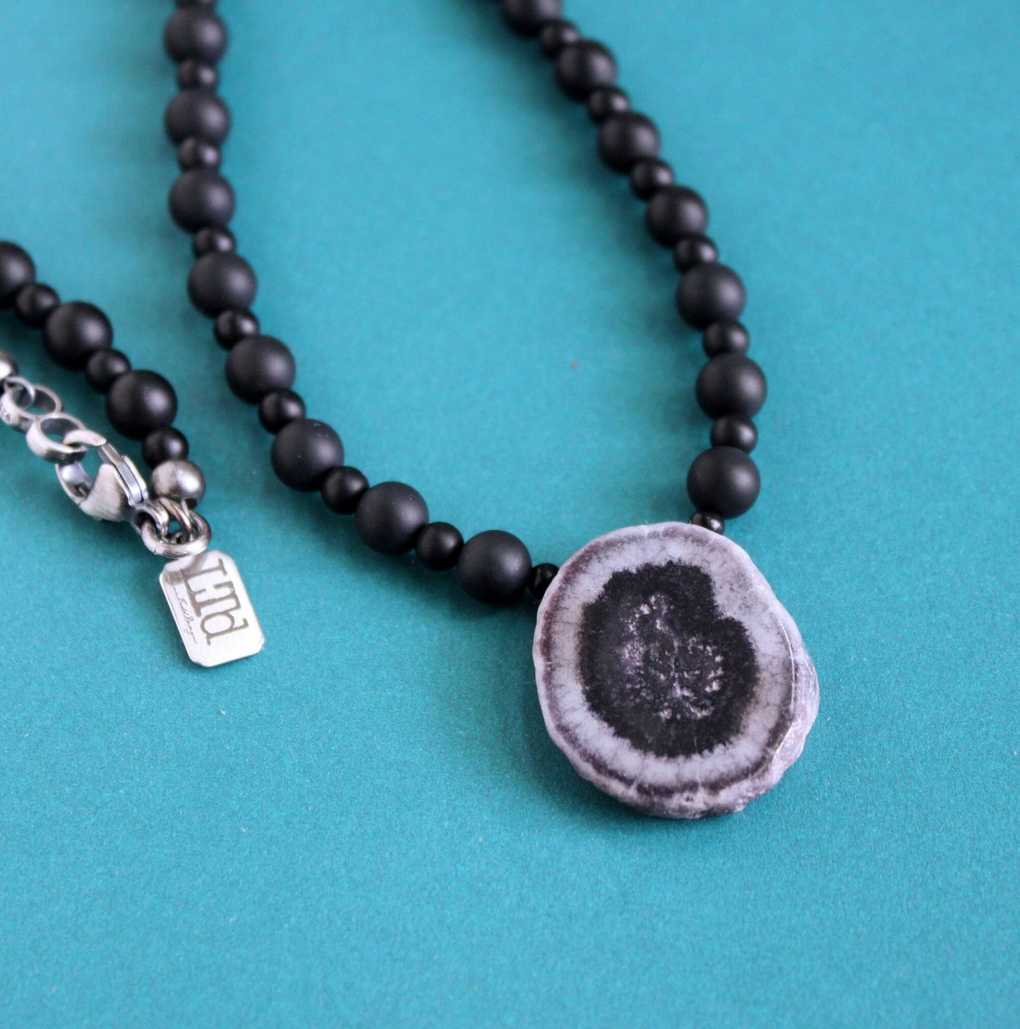 Black Onyx Bead Necklace, Solar Quartz Stone