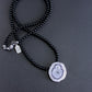 men's black bead necklace with solar quartz