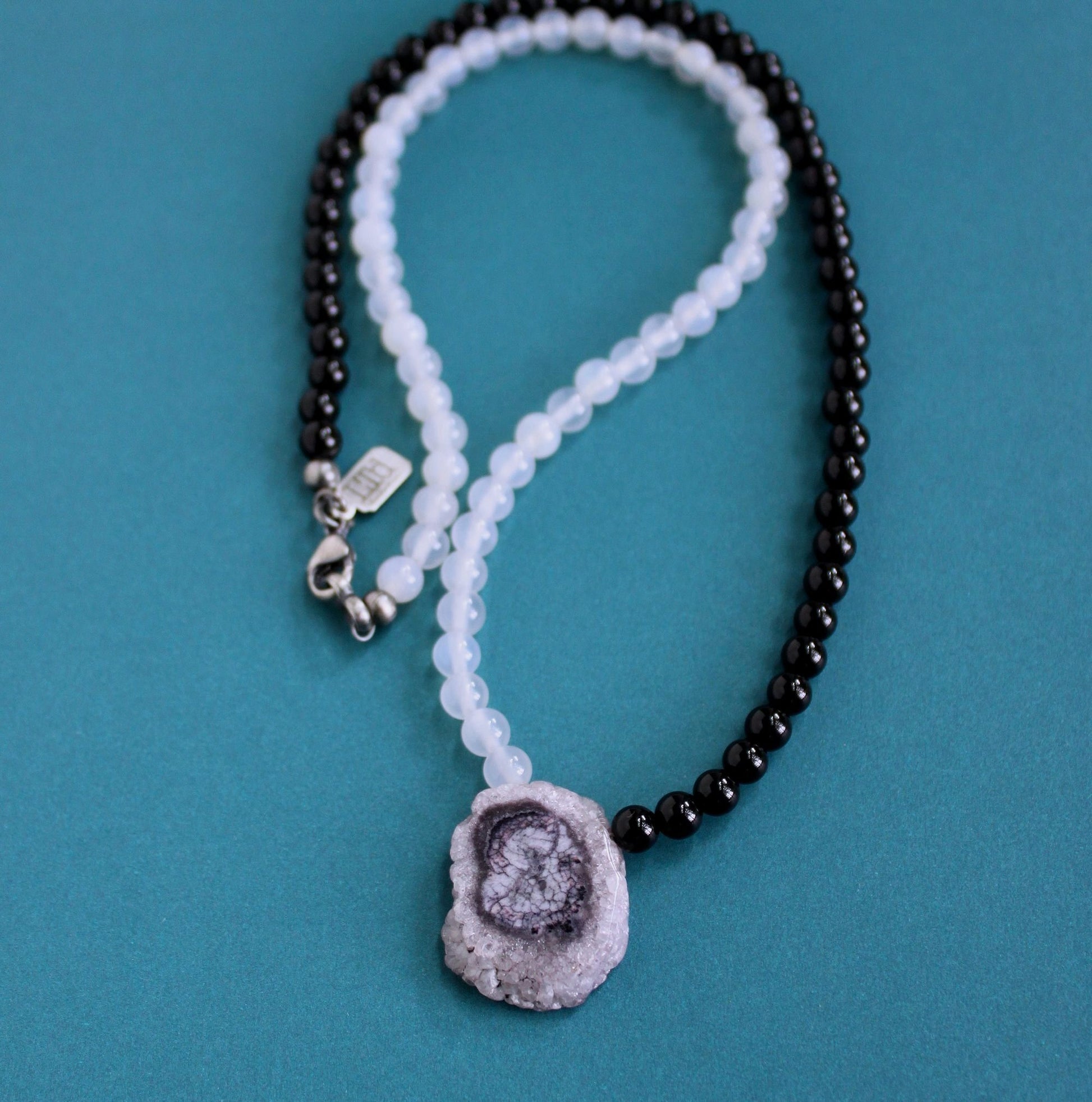 black white gemstone bead necklace