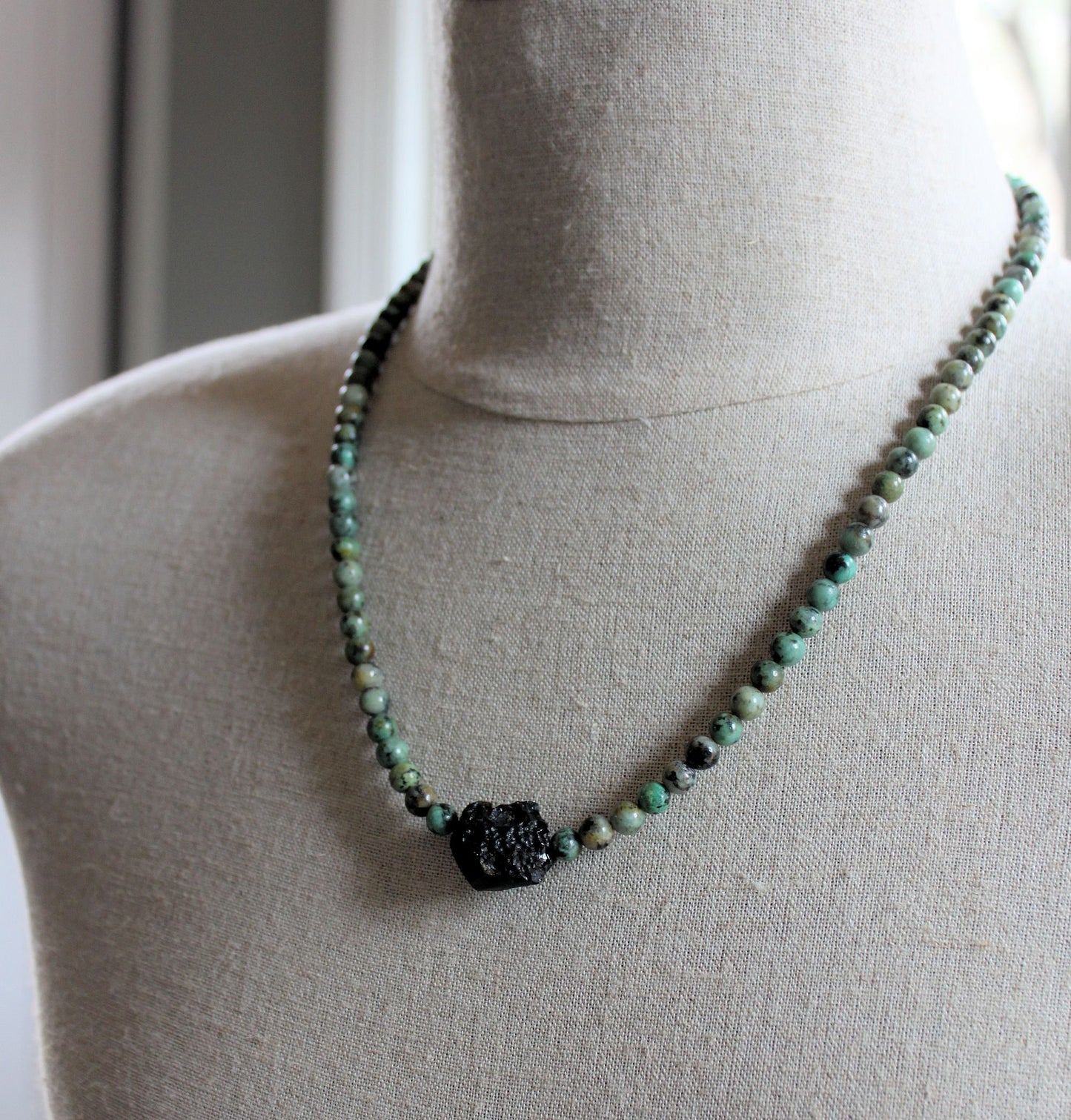 Tektite and African Turquoise Bead Necklace