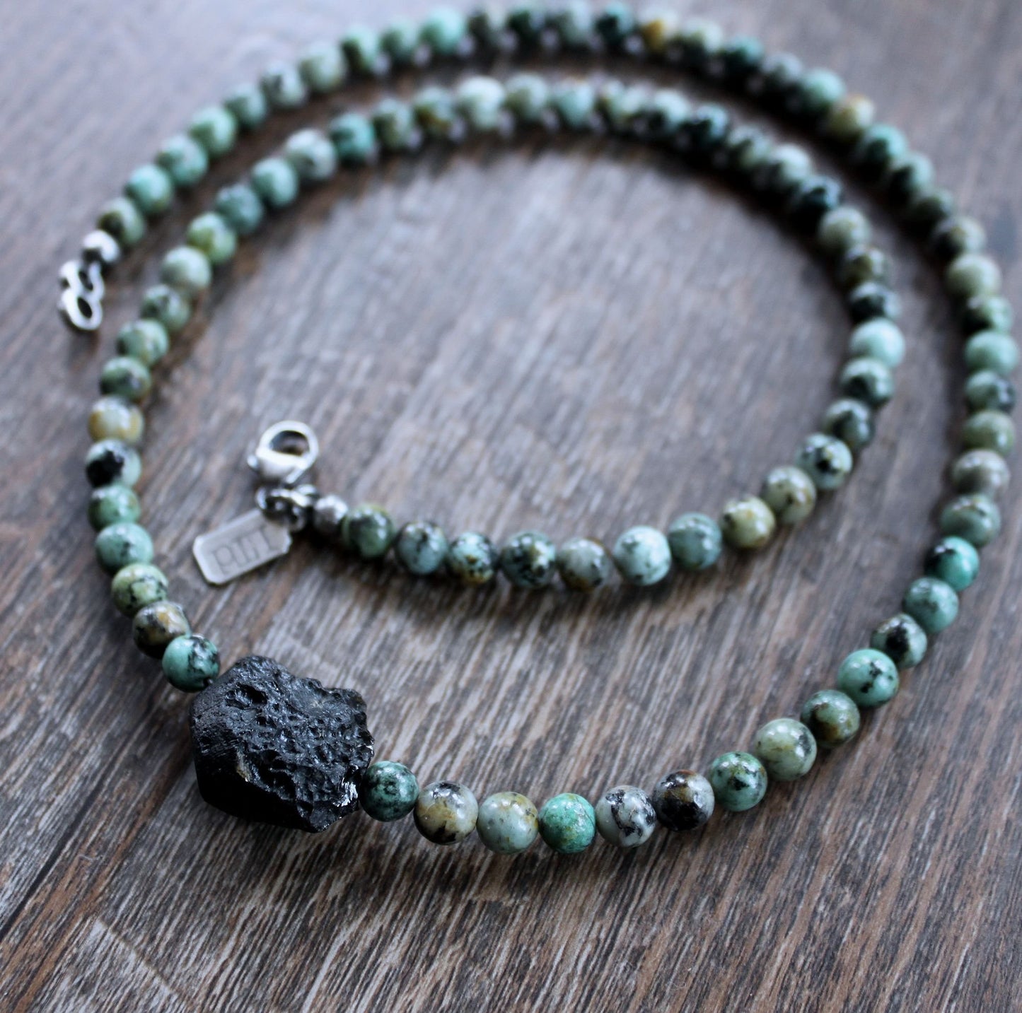 Tektite and African Turquoise Bead Necklace