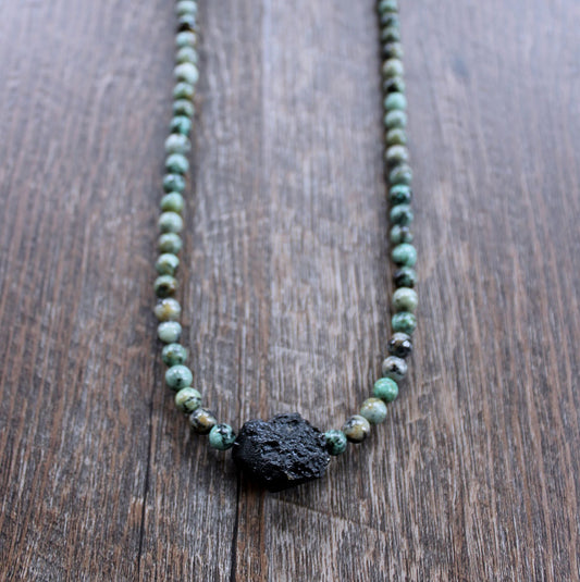 Tektite and African Turquoise Bead Necklace