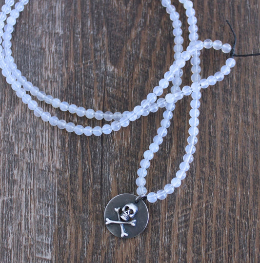 Skull and Crossbones White Agate Bead Necklace