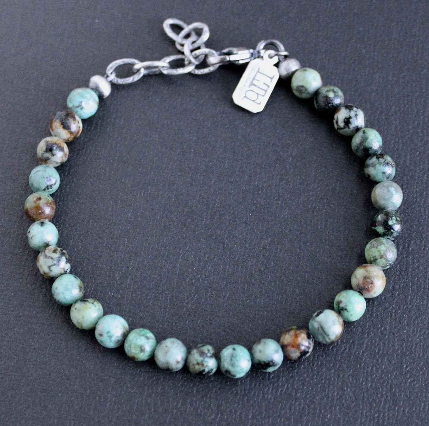 men's 6mm green stone bead bracelet