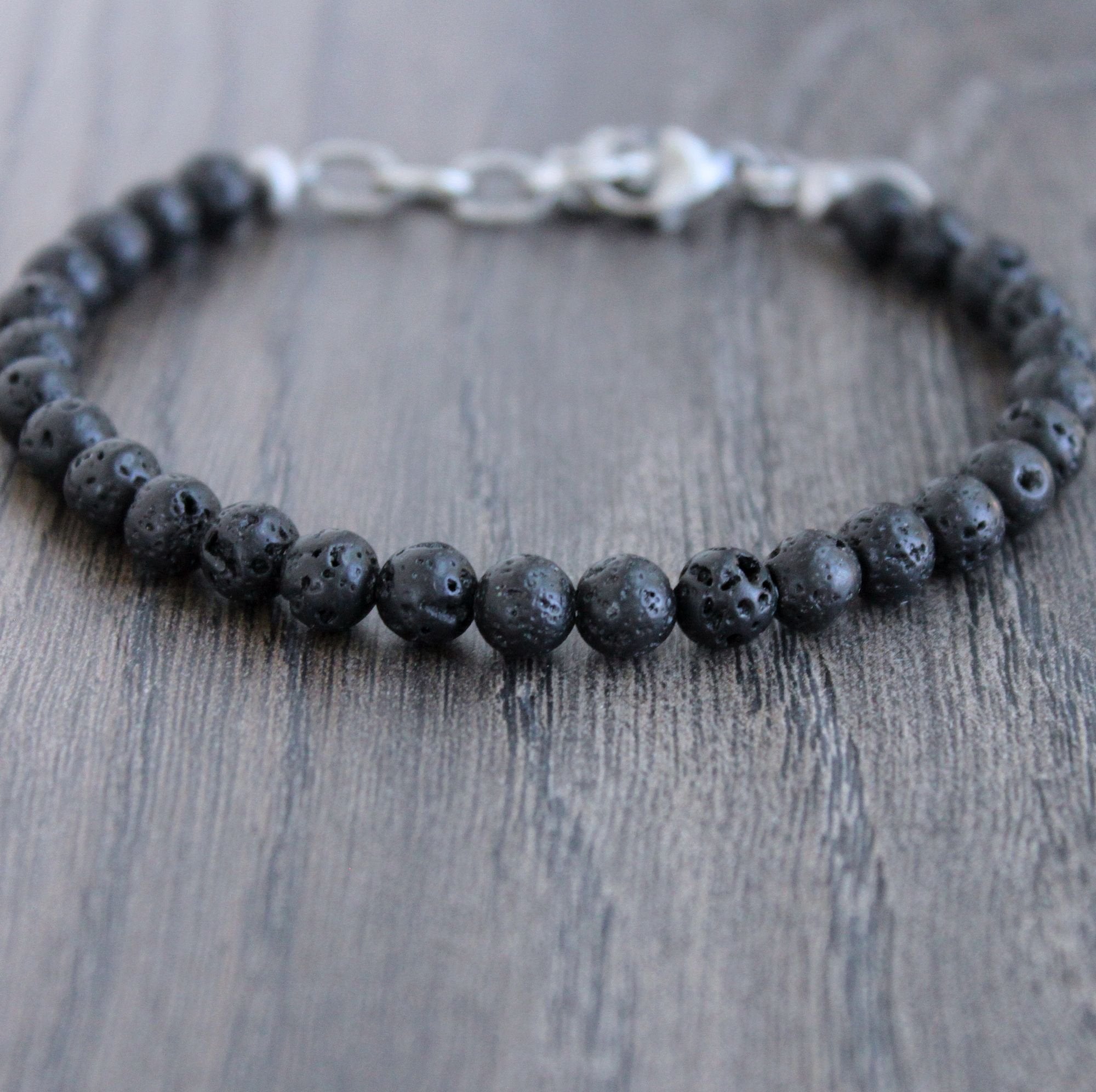 Bracelet for man with hematite and lava stones - JoyElly