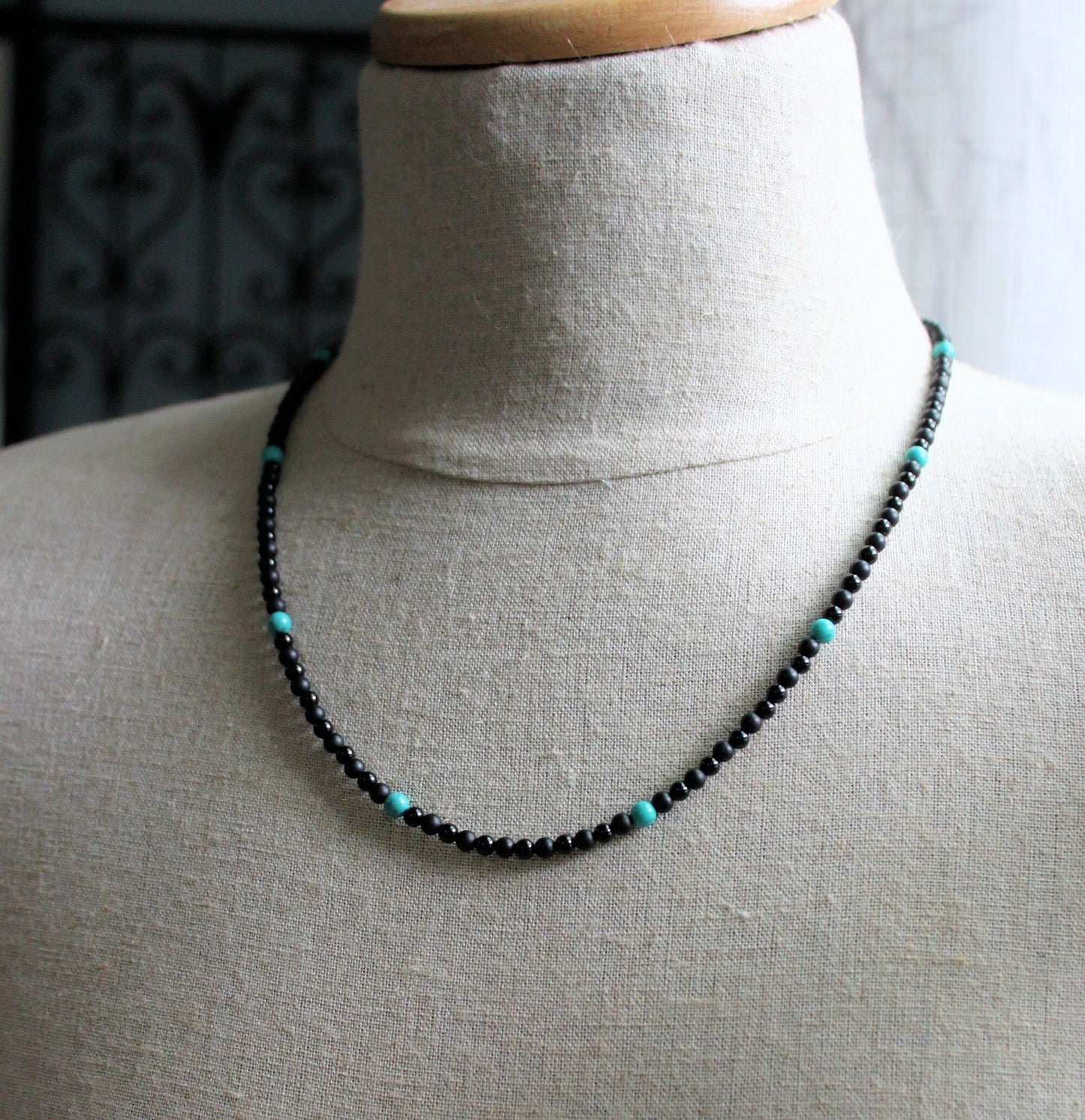 Black Onyx and Turquoise Bead Necklace