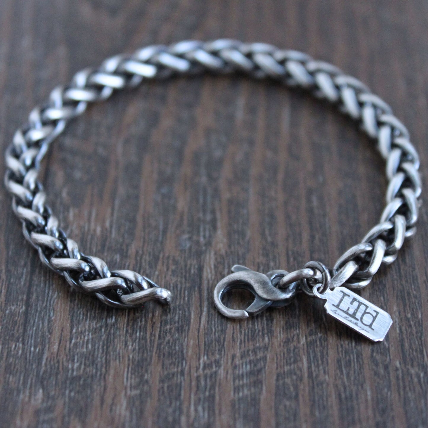 6mm oxidized silver wheat chain bracelet