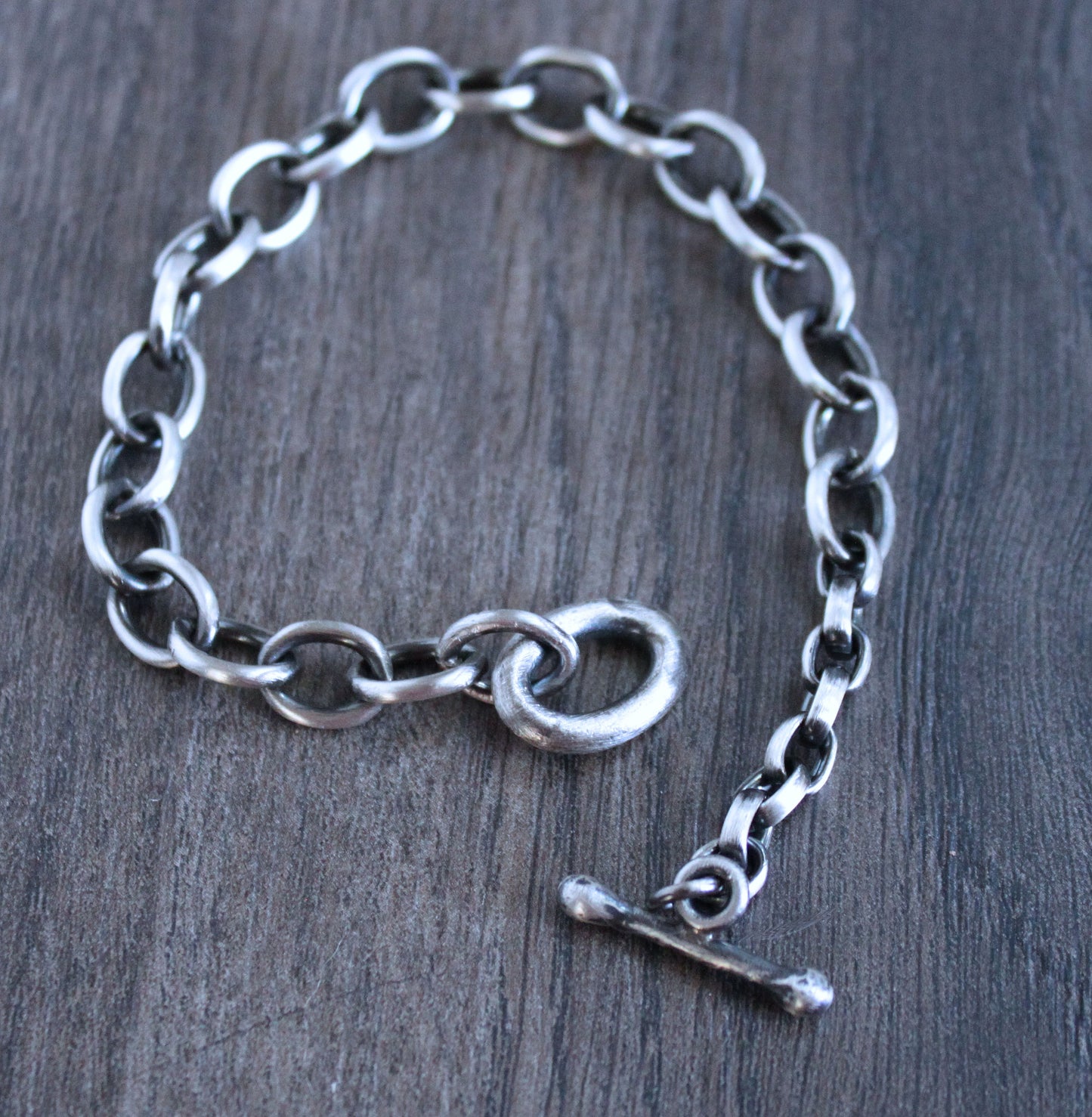 Silver Mixed Cable Chain Bracelet, Toggle Clasp