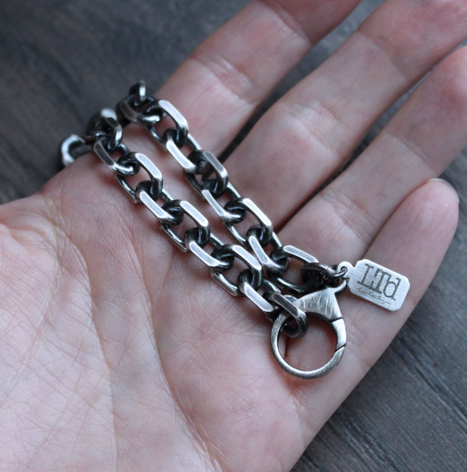 mens 11mm oxidized silver chain bracelet