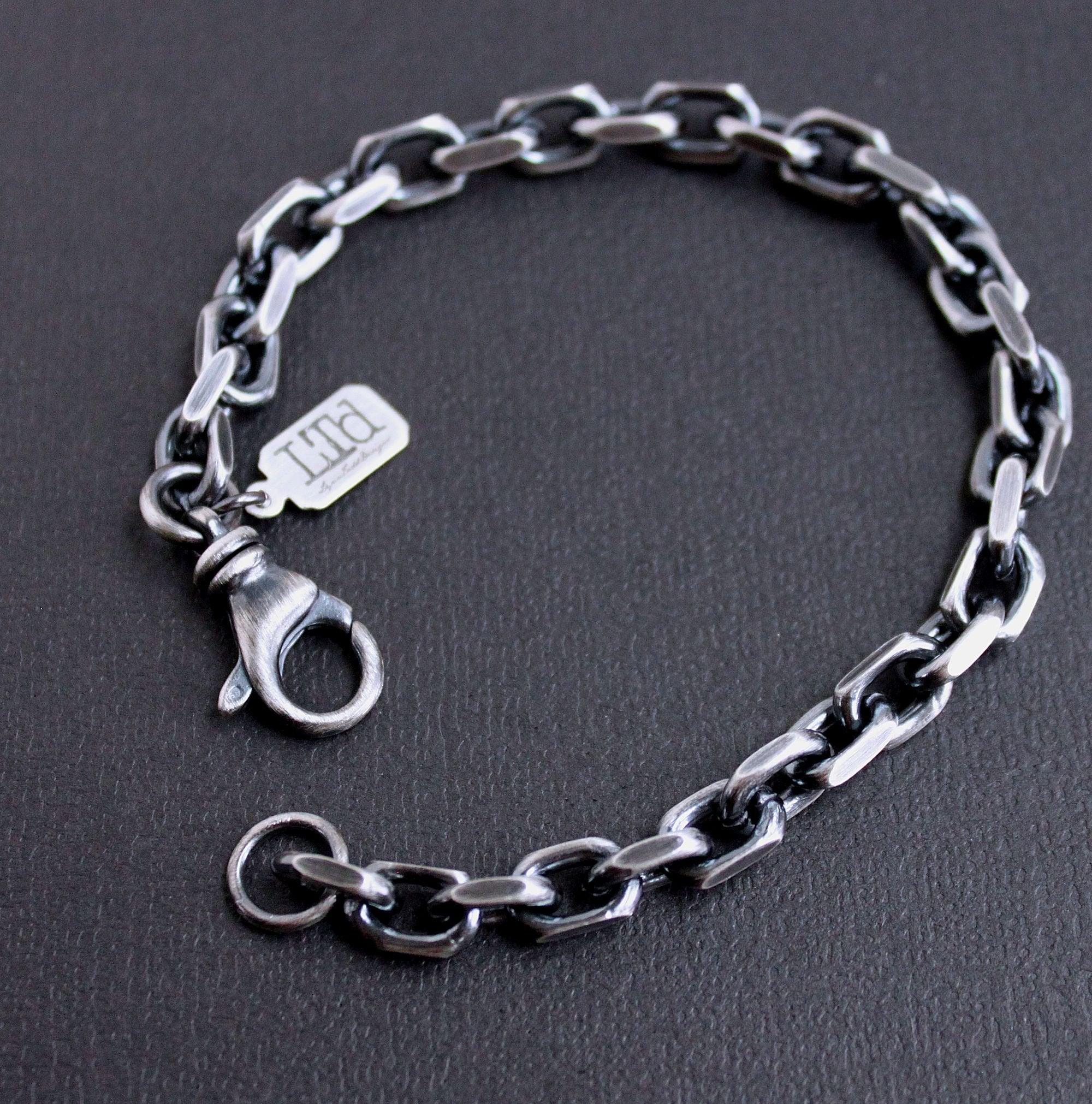 Silver Rustic Bracelet For Men | Silver Bracelet Hammered | Rugged Bracelet  Men | Silver Chain Bracelet Link | Thick Bracelet | Gift For Him