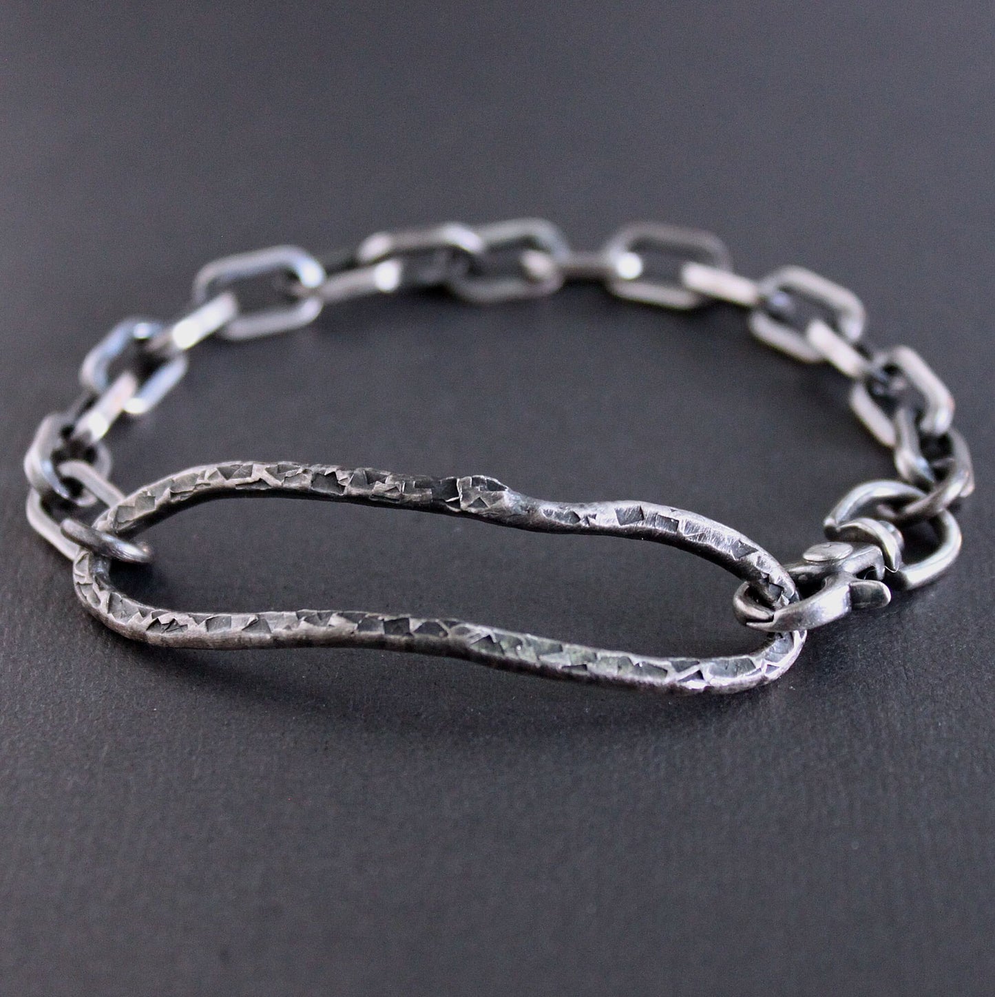 Rustic Silver Hammered Chain Bracelet