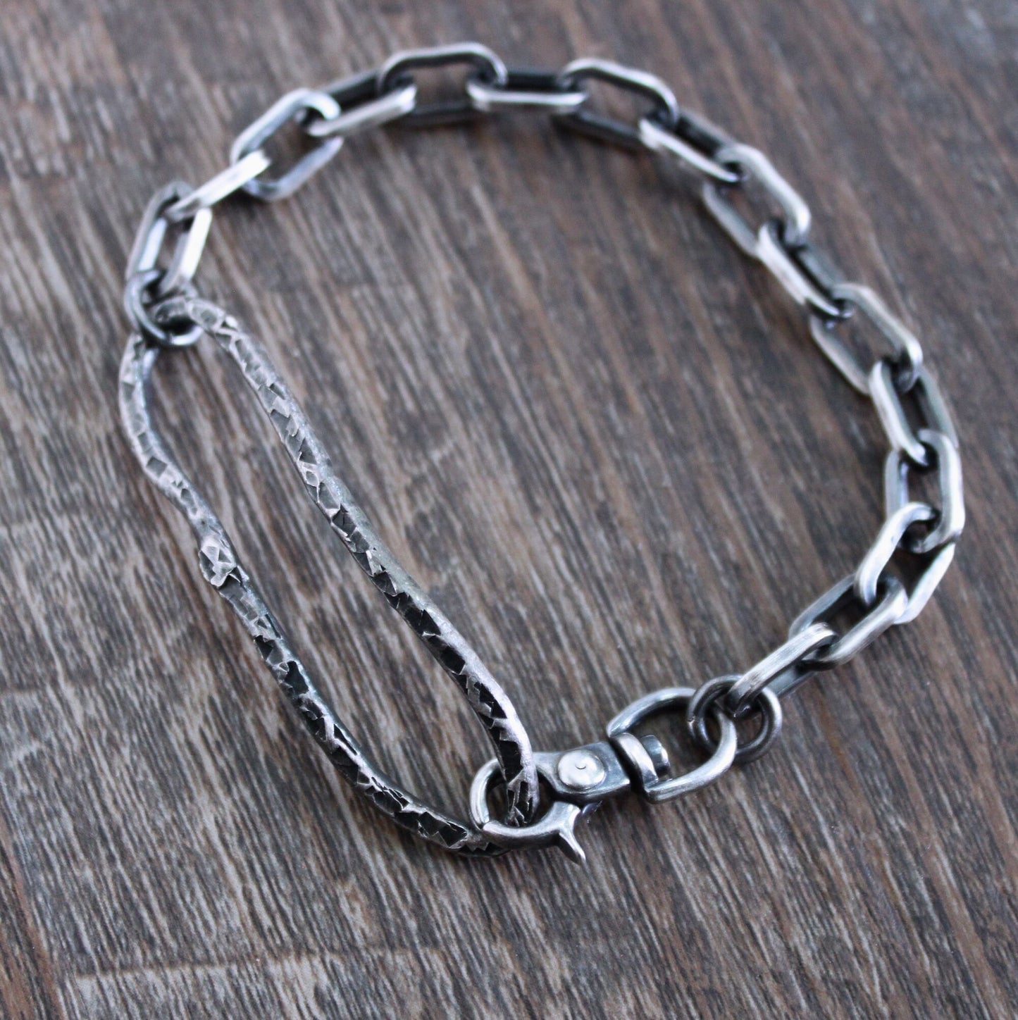 Rustic Silver Hammered Chain Bracelet