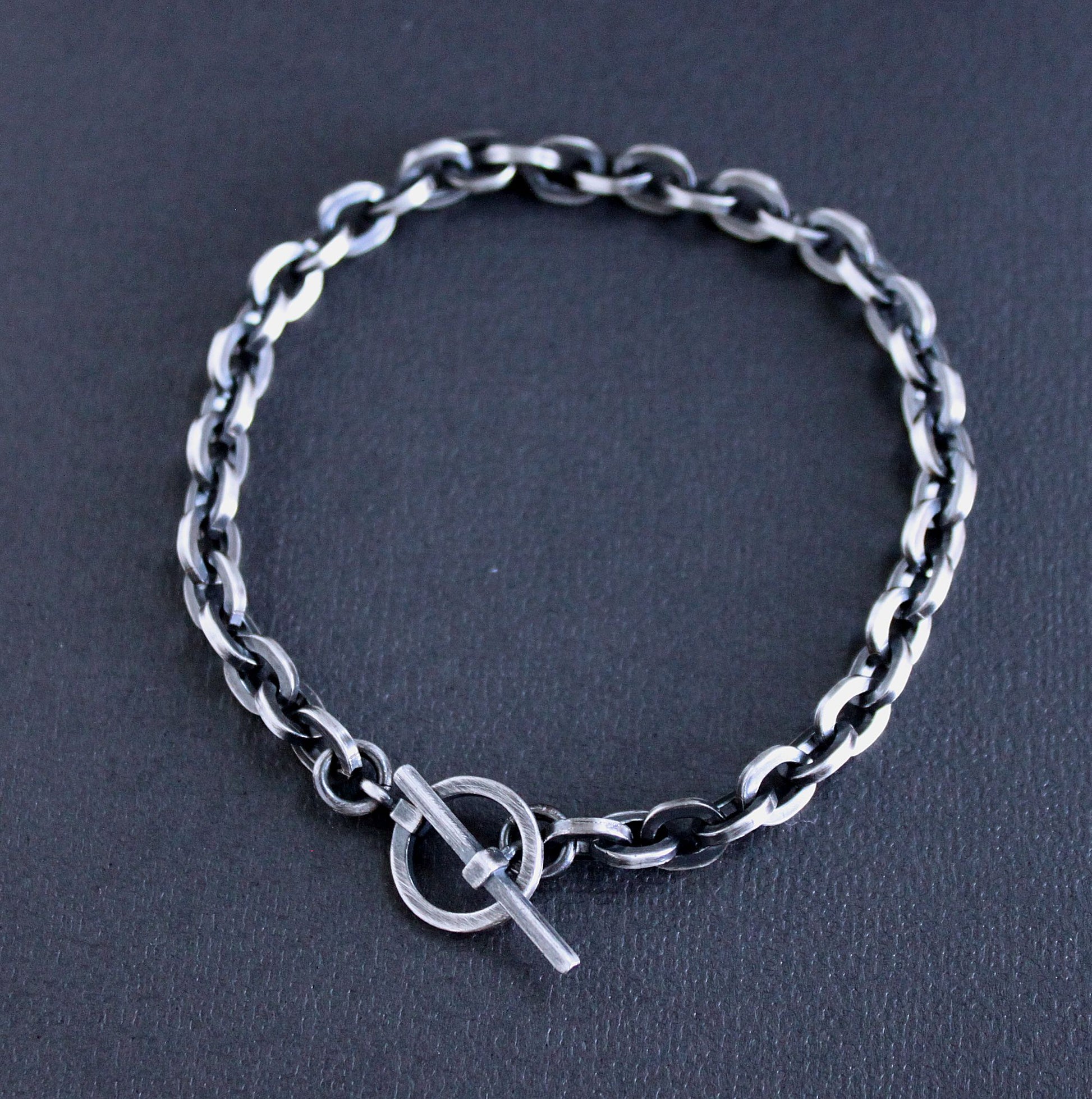 men's oxidized silver chain bracelet