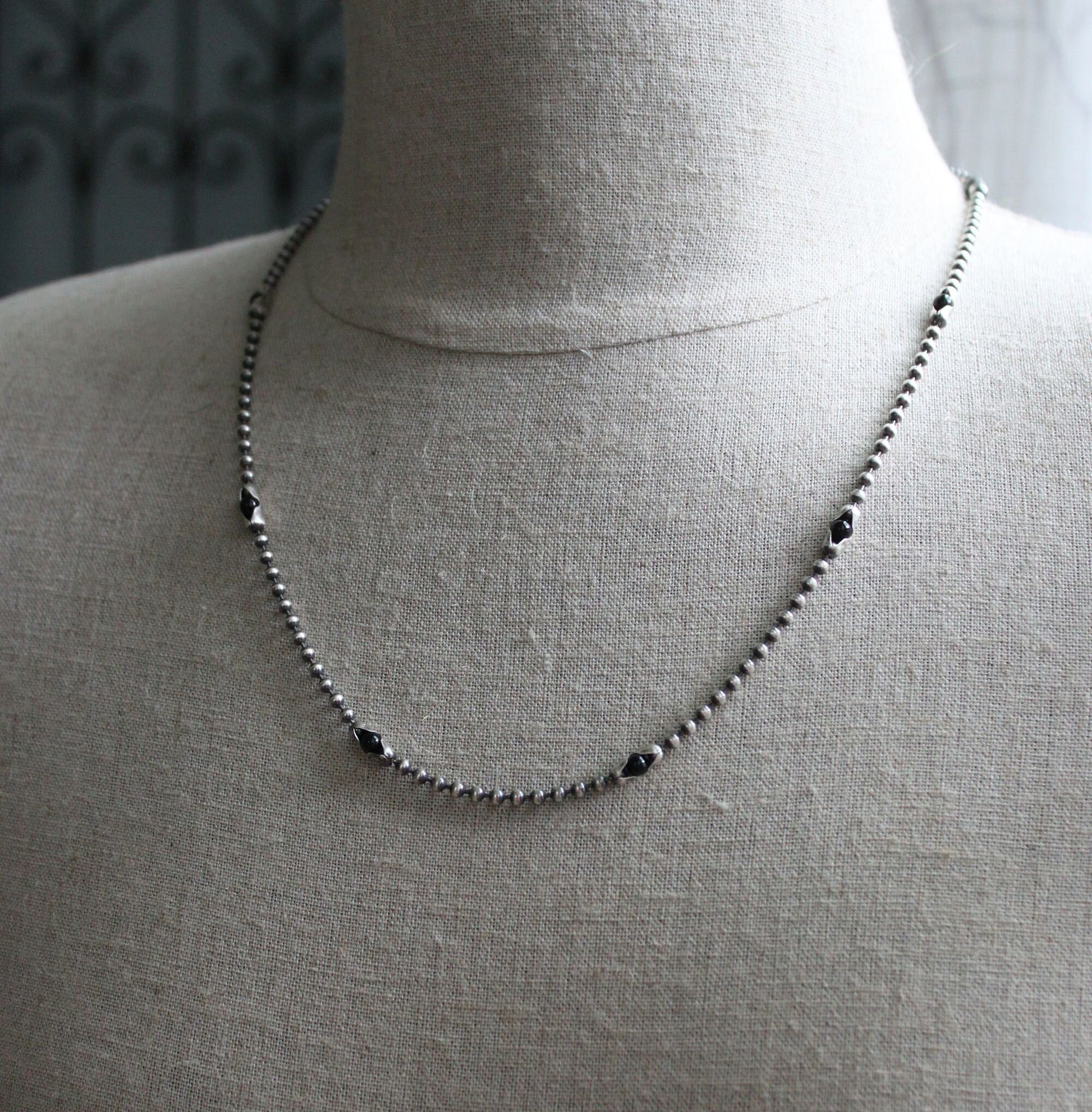 Men's Onyx Bead and Chain Necklace
