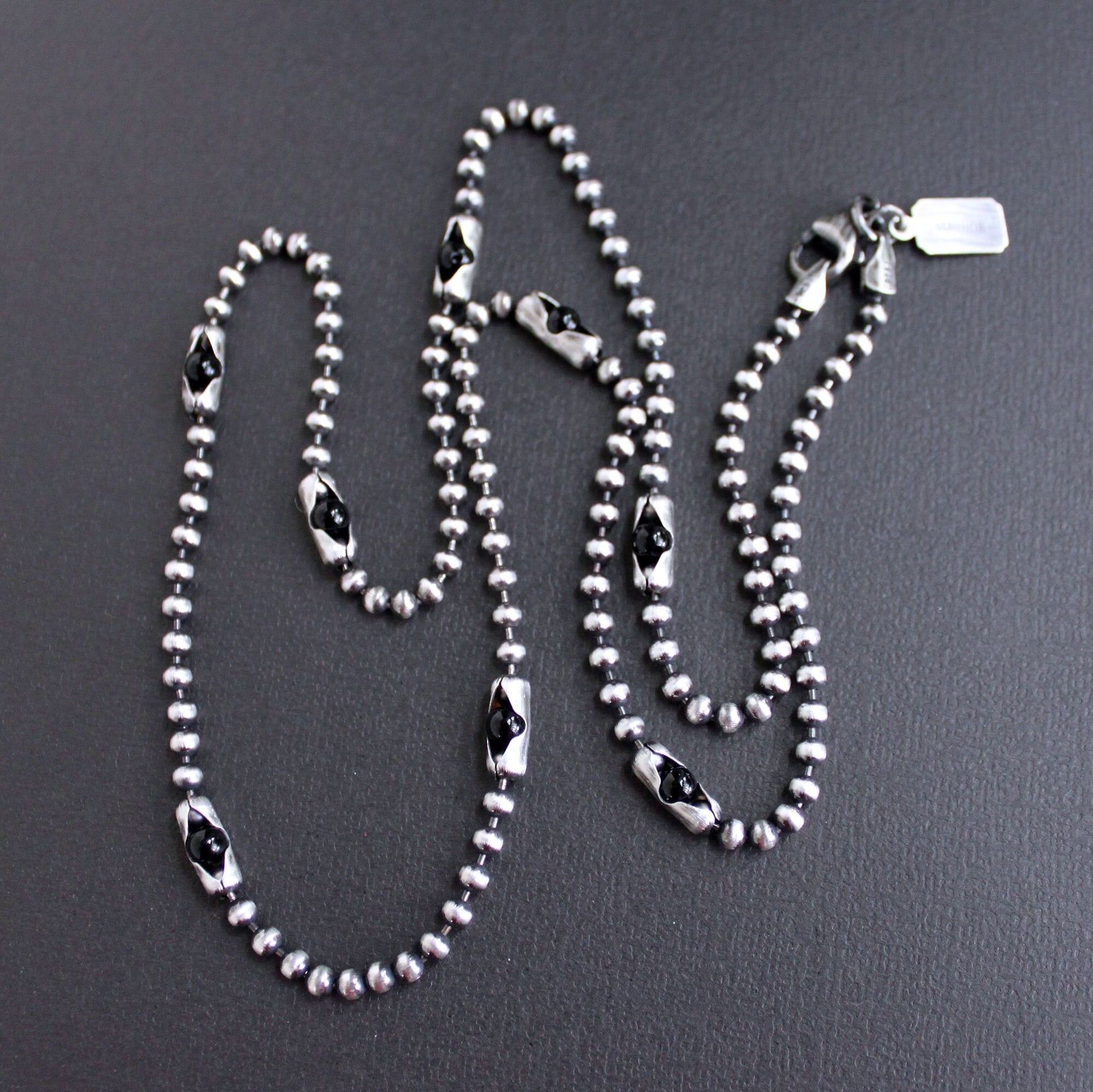Black Onyx Bead and Silver Chain Necklace