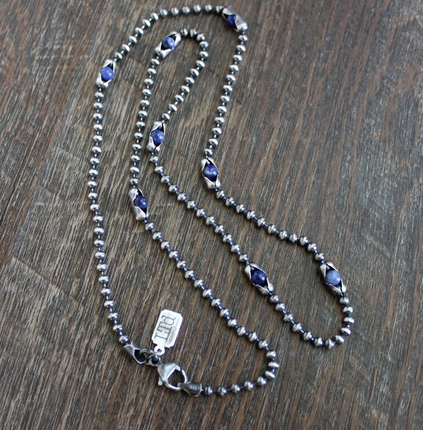 Men's Blue Bead Ball Chain Necklace