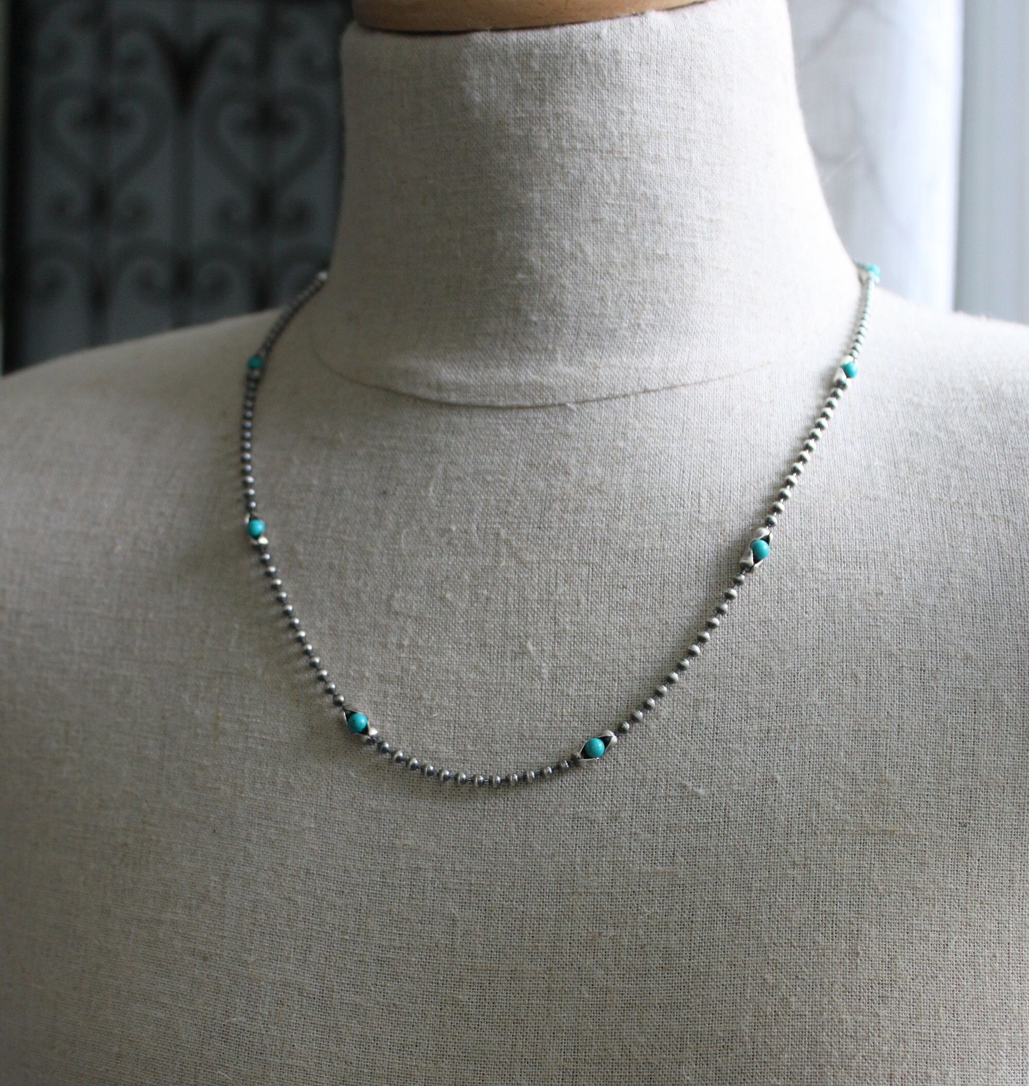 Men's Turquoise Stone Silver Ball Chain Necklace – LynnToddDesigns