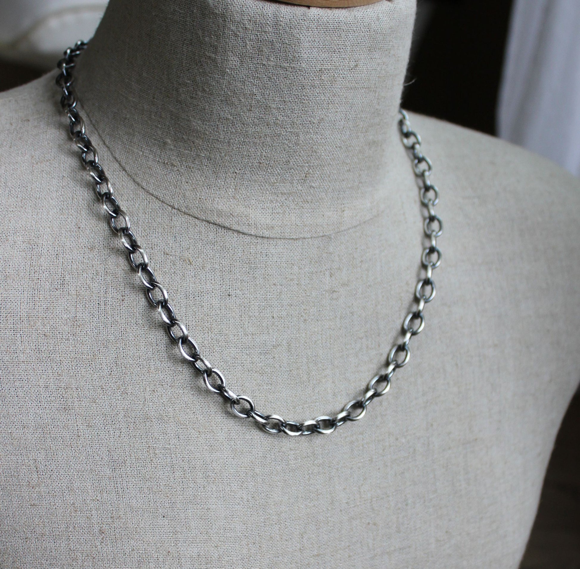 Men's Large Link Silver Cable Chain Necklace 20