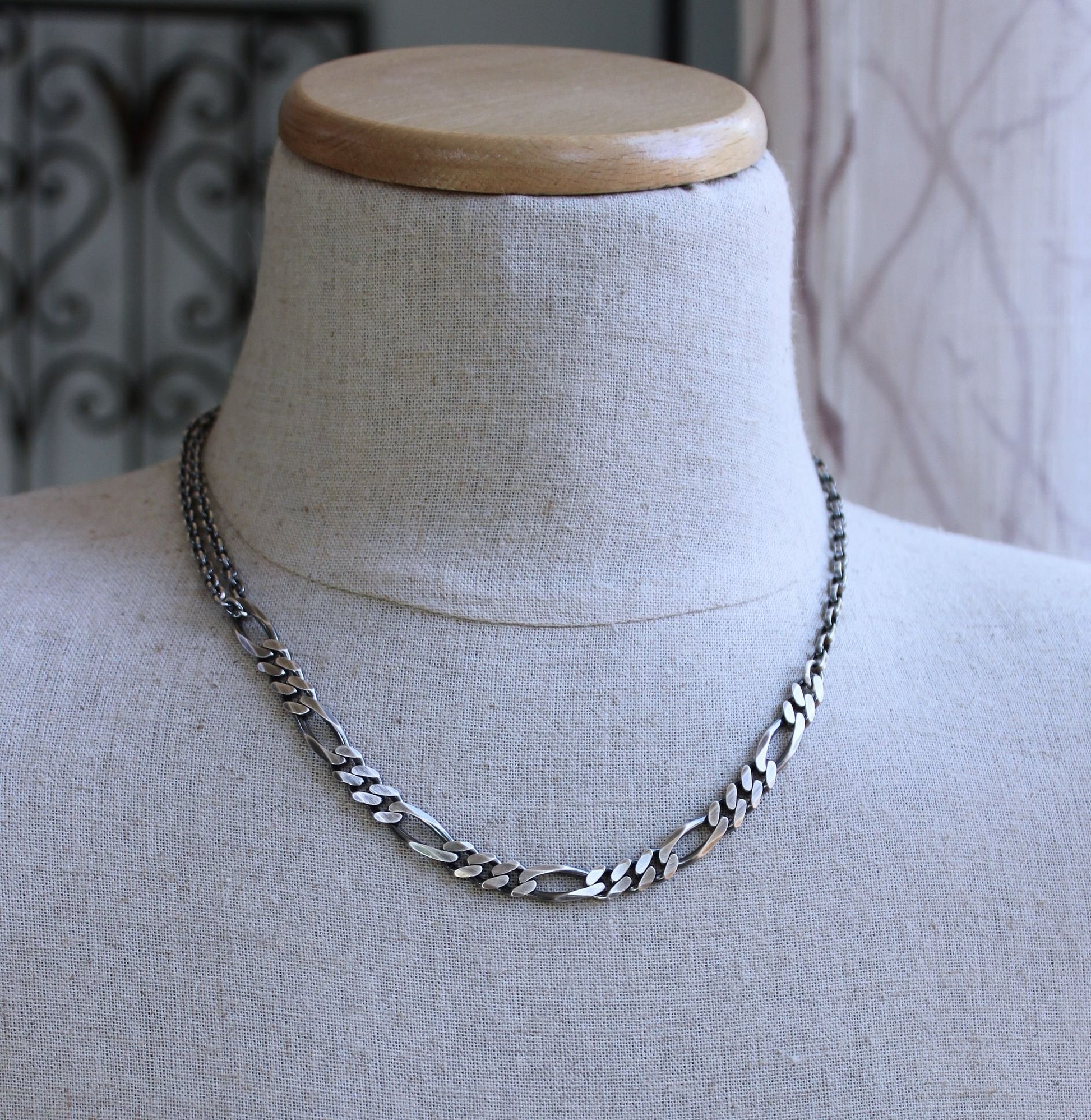 men's silver figaro chain necklace