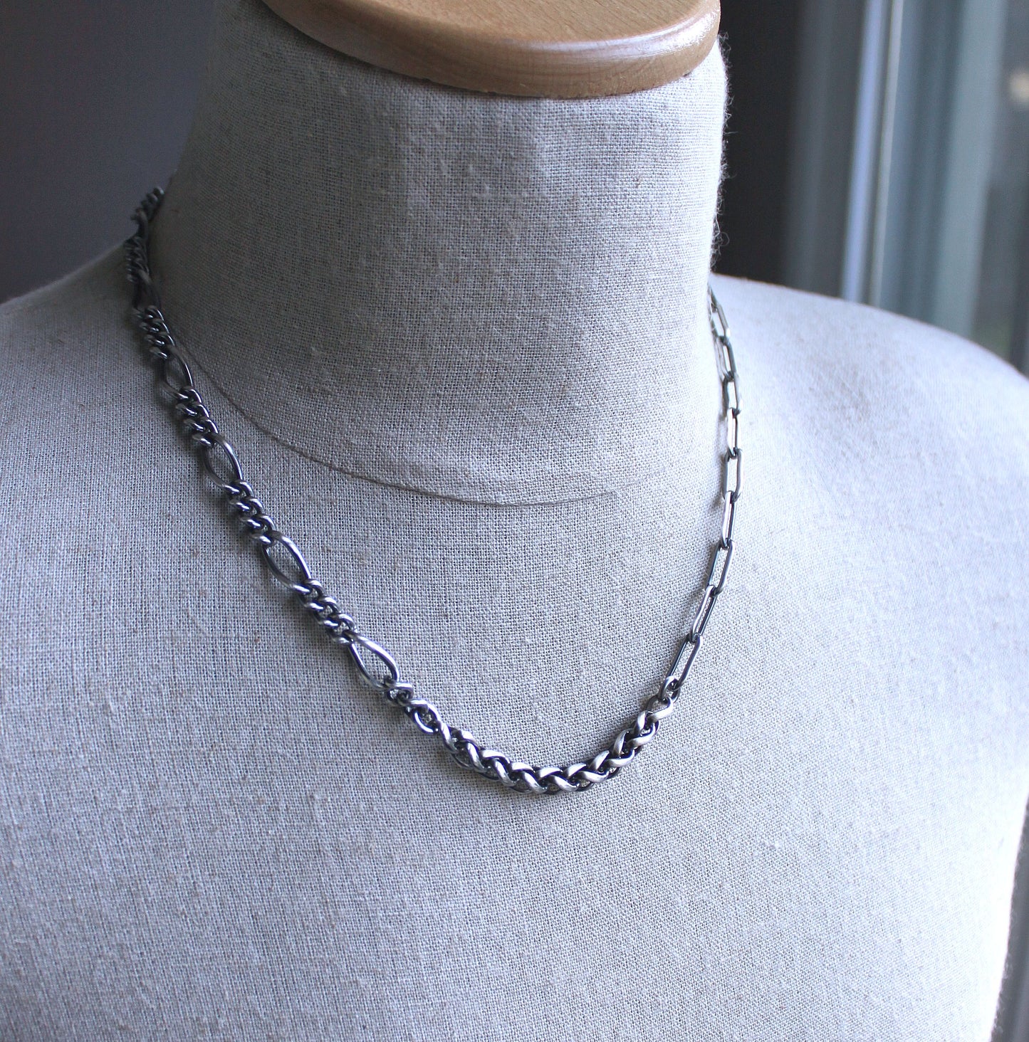 Men's silver mixed chain necklace