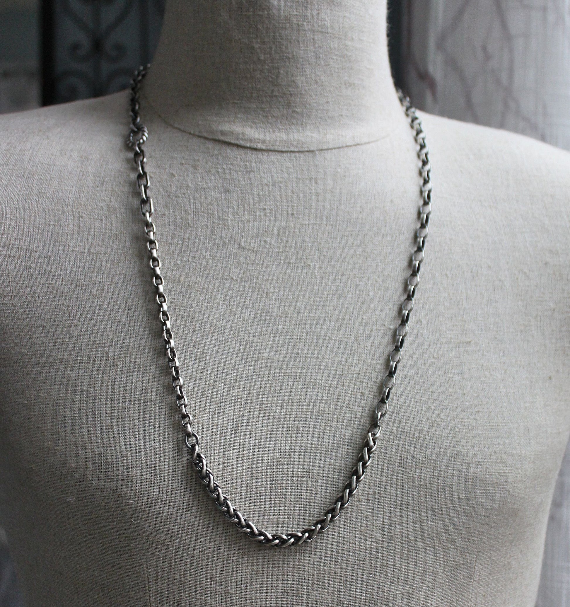 men's long silver chain necklace