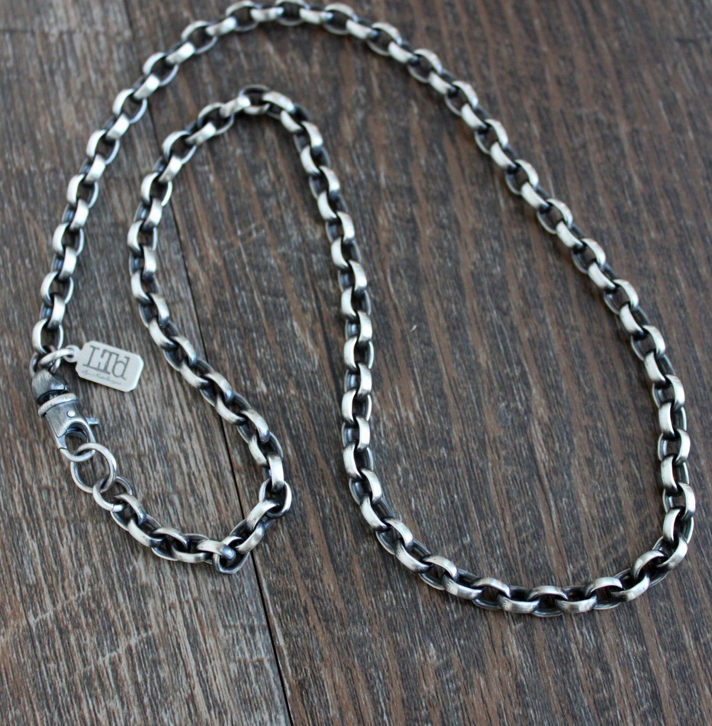 silver oval rolo chain necklace
