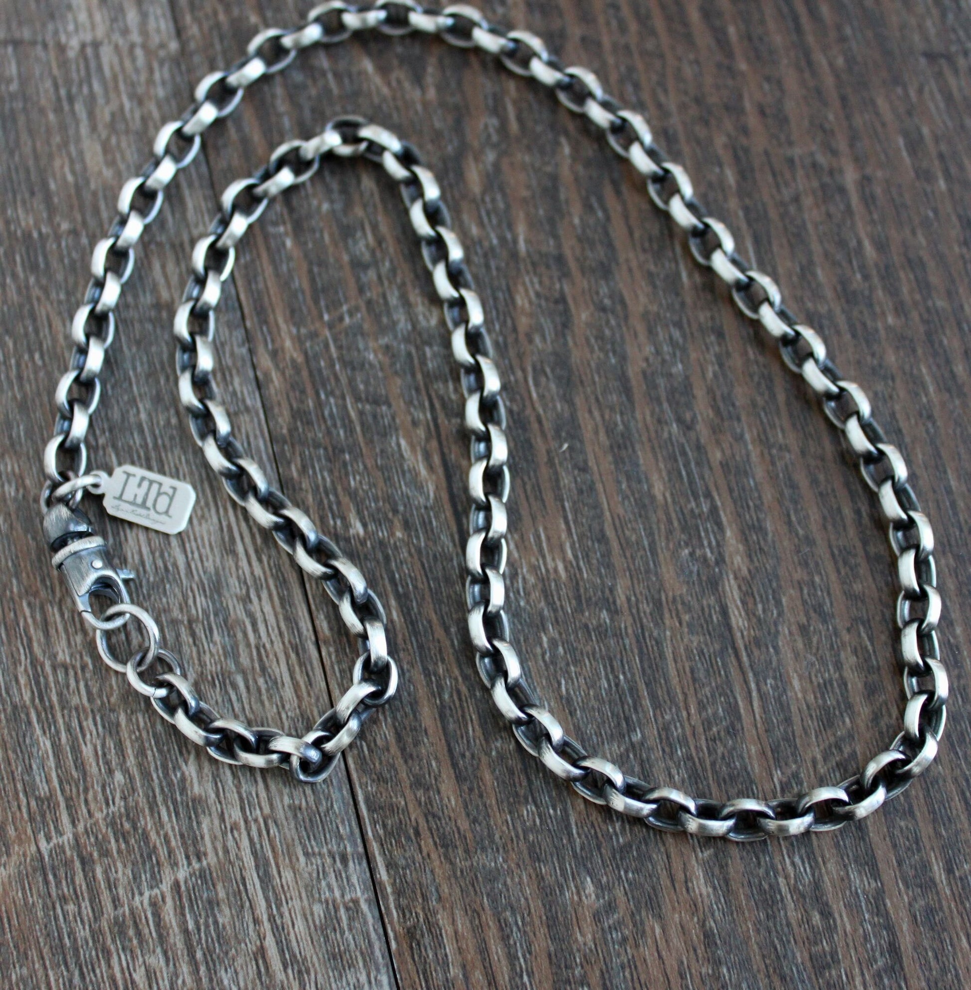 Men's Heavy Silver Oval Rolo Chain Necklace 20 Inches
