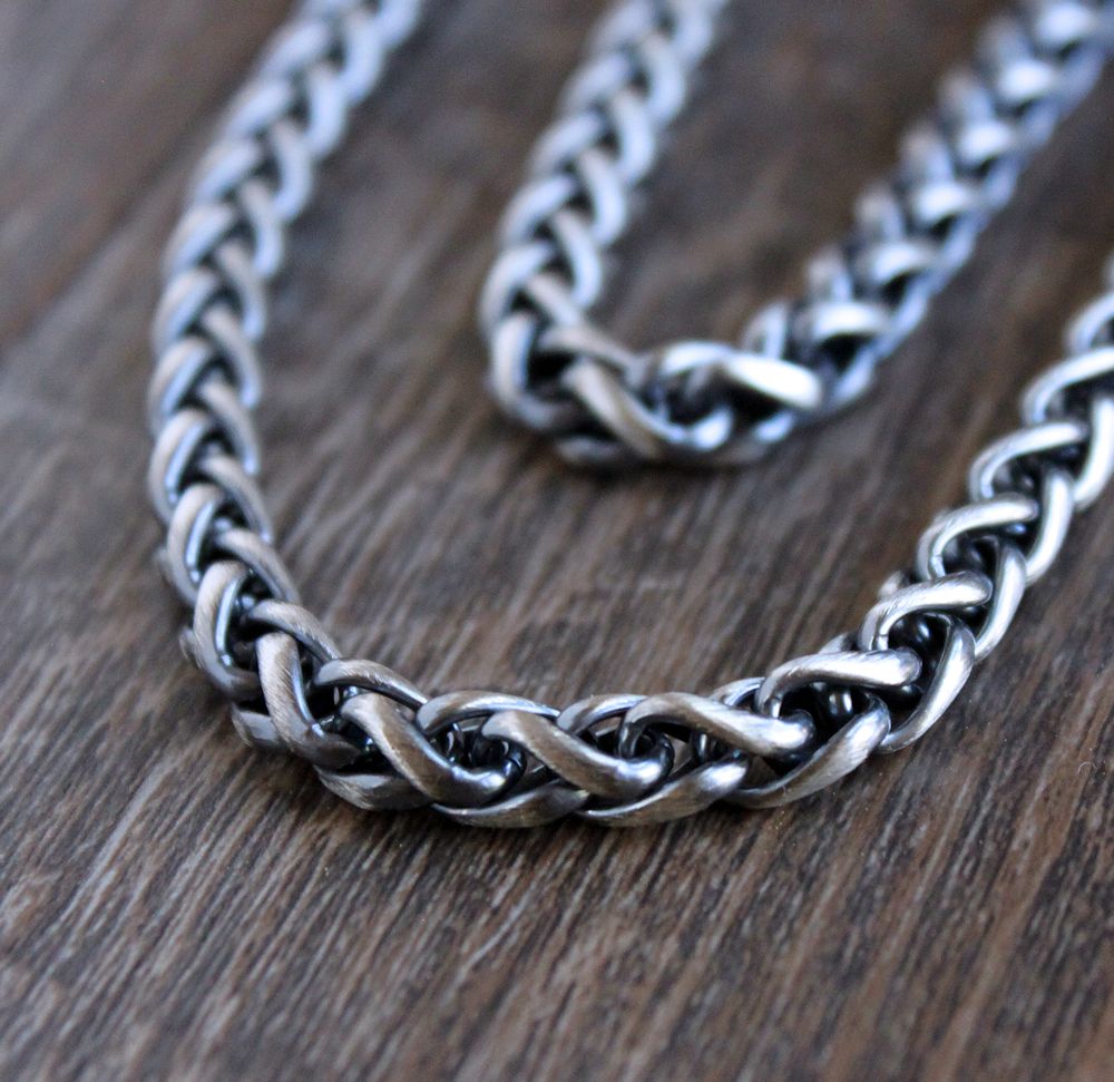 men's thick sterling silver wheat chain necklace