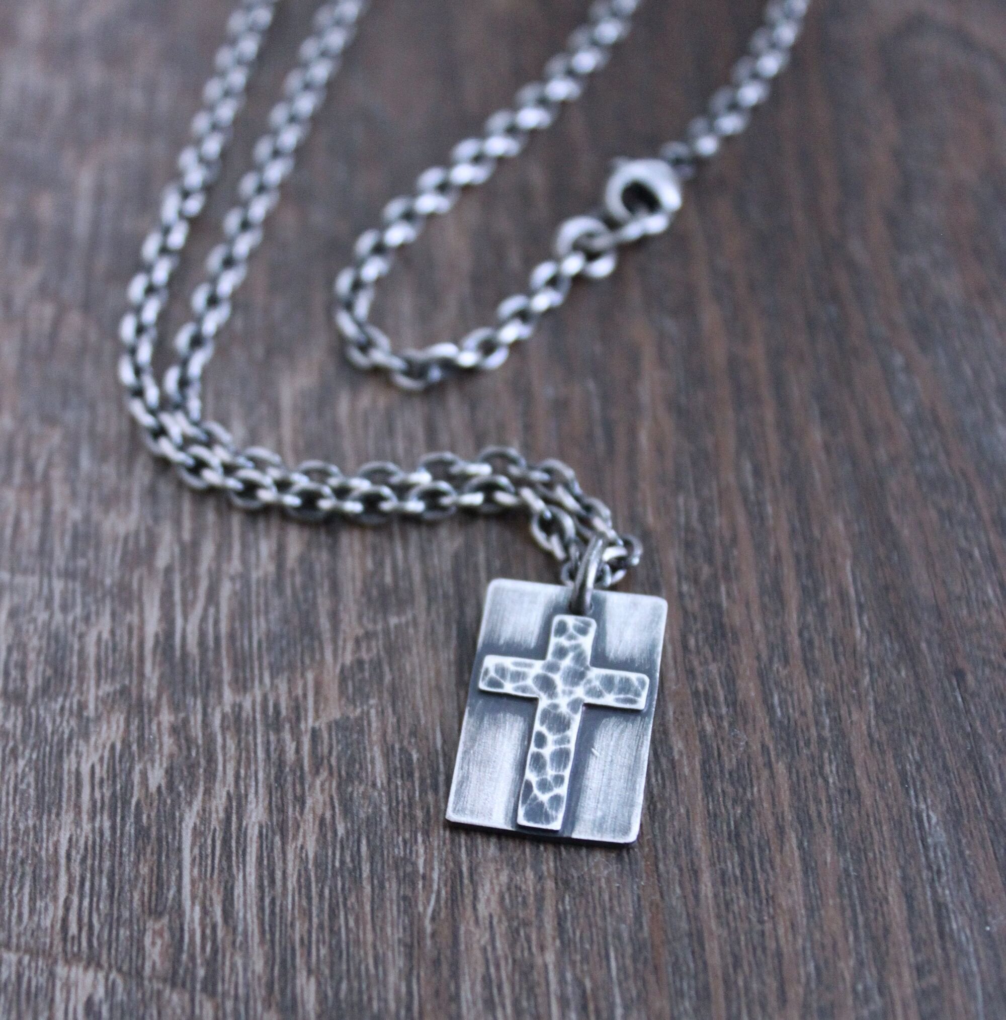Men's Small Hammered Silver Cross Pendant – LynnToddDesigns