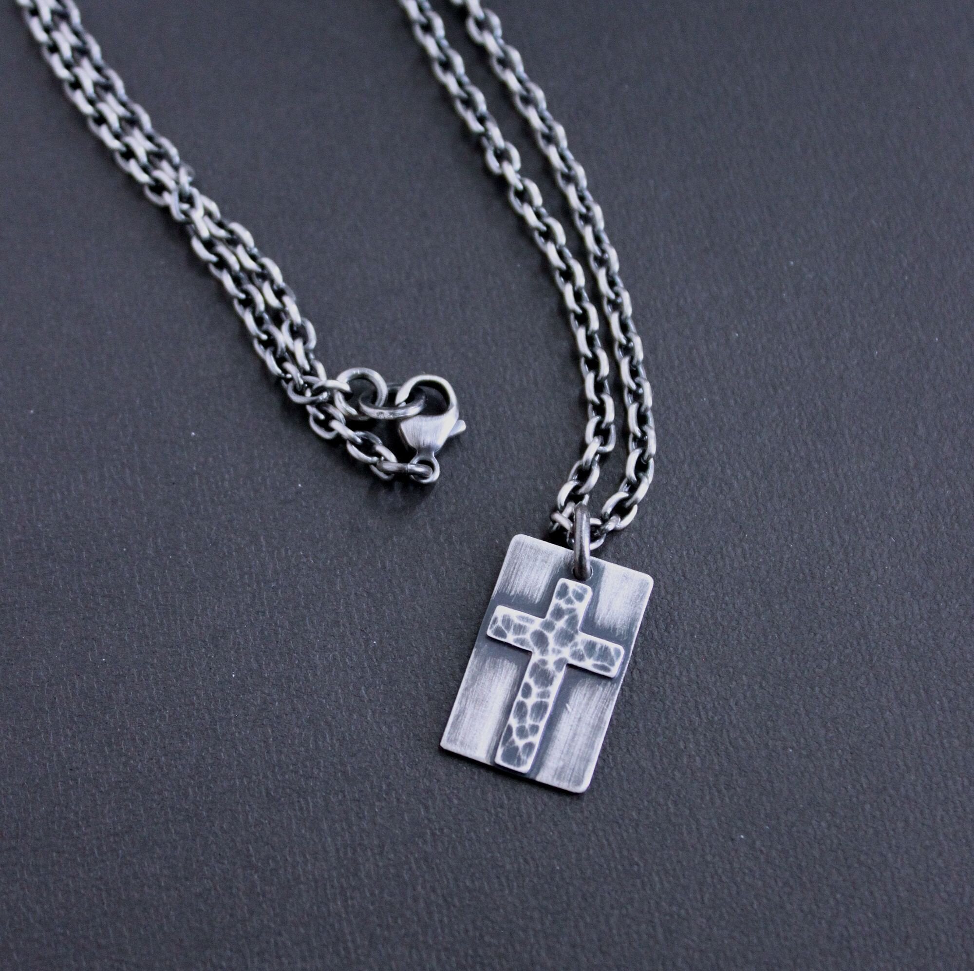 Men's Platinum Square Diamond Cross Pendant 3PS098