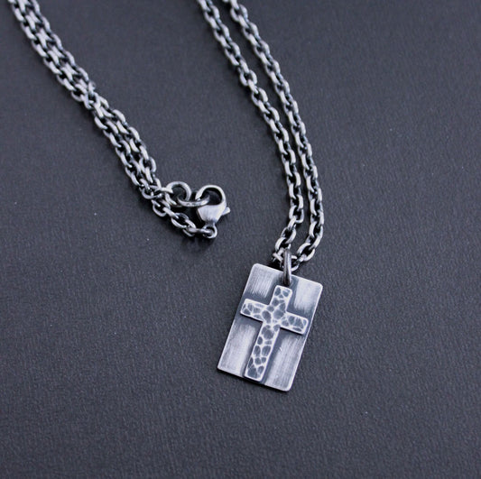 men's small silver cross necklace