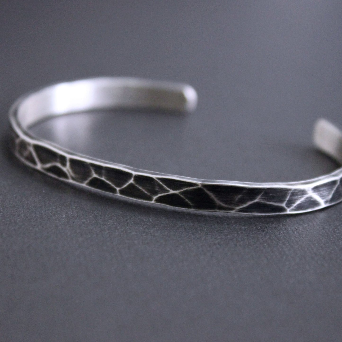 men's hammered oxidized silver cuff