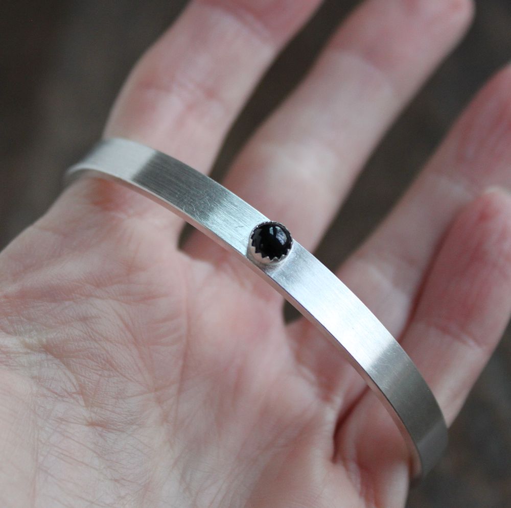 Onyx Stone Silver Bangle Bracelet