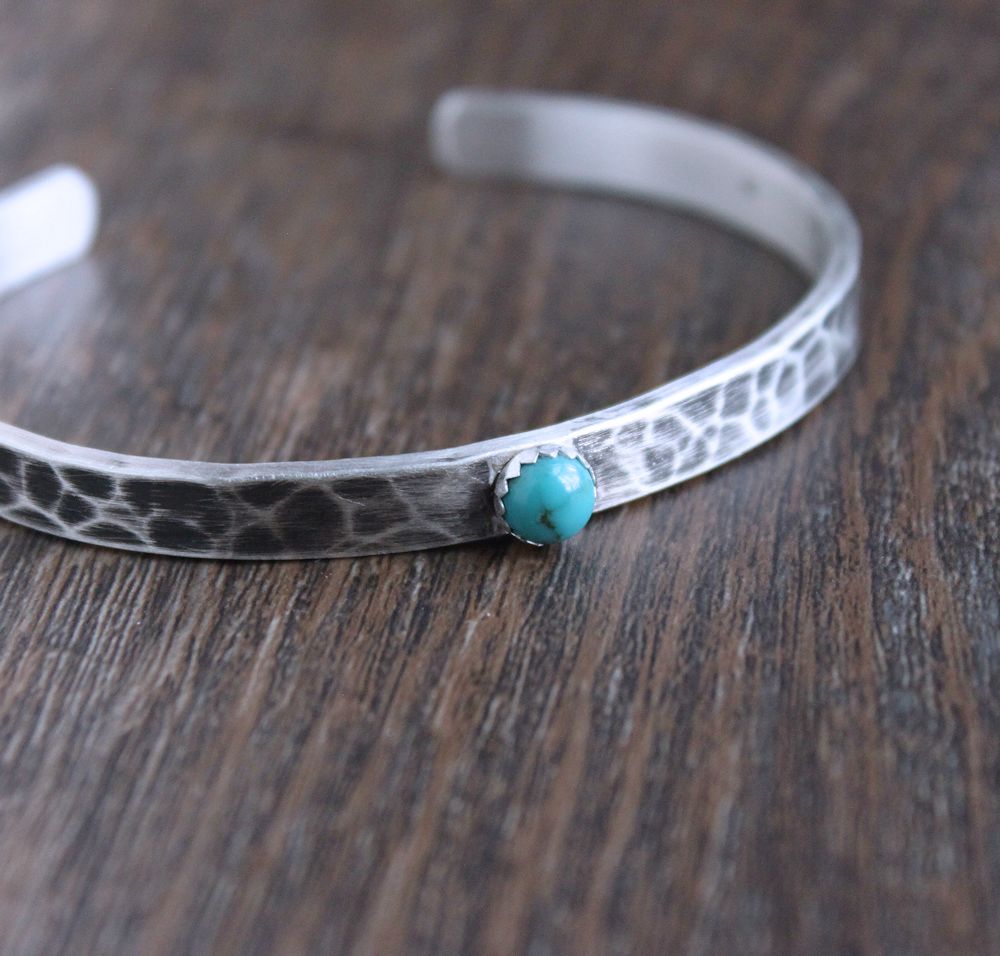 turquoise silver hammered cuff